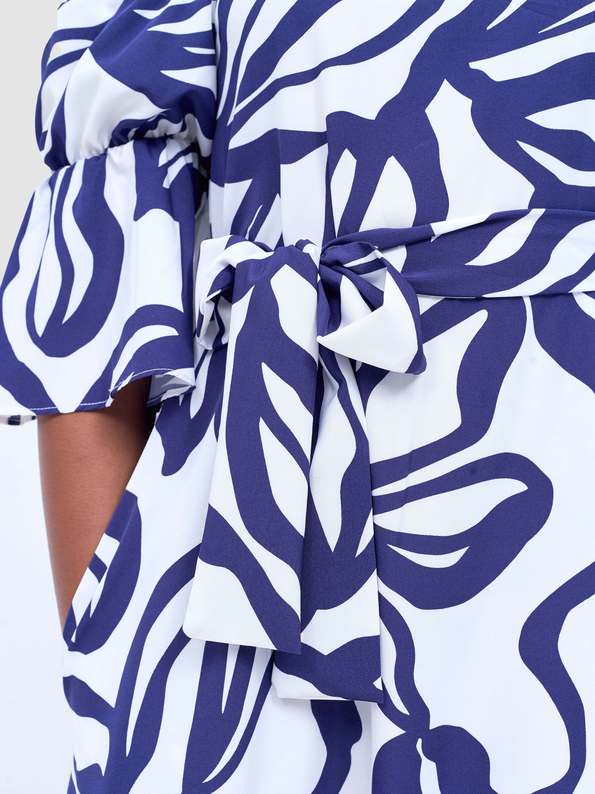 Vivo Tana Off Shoulder Maxi Dress - White / Purple Dana Print