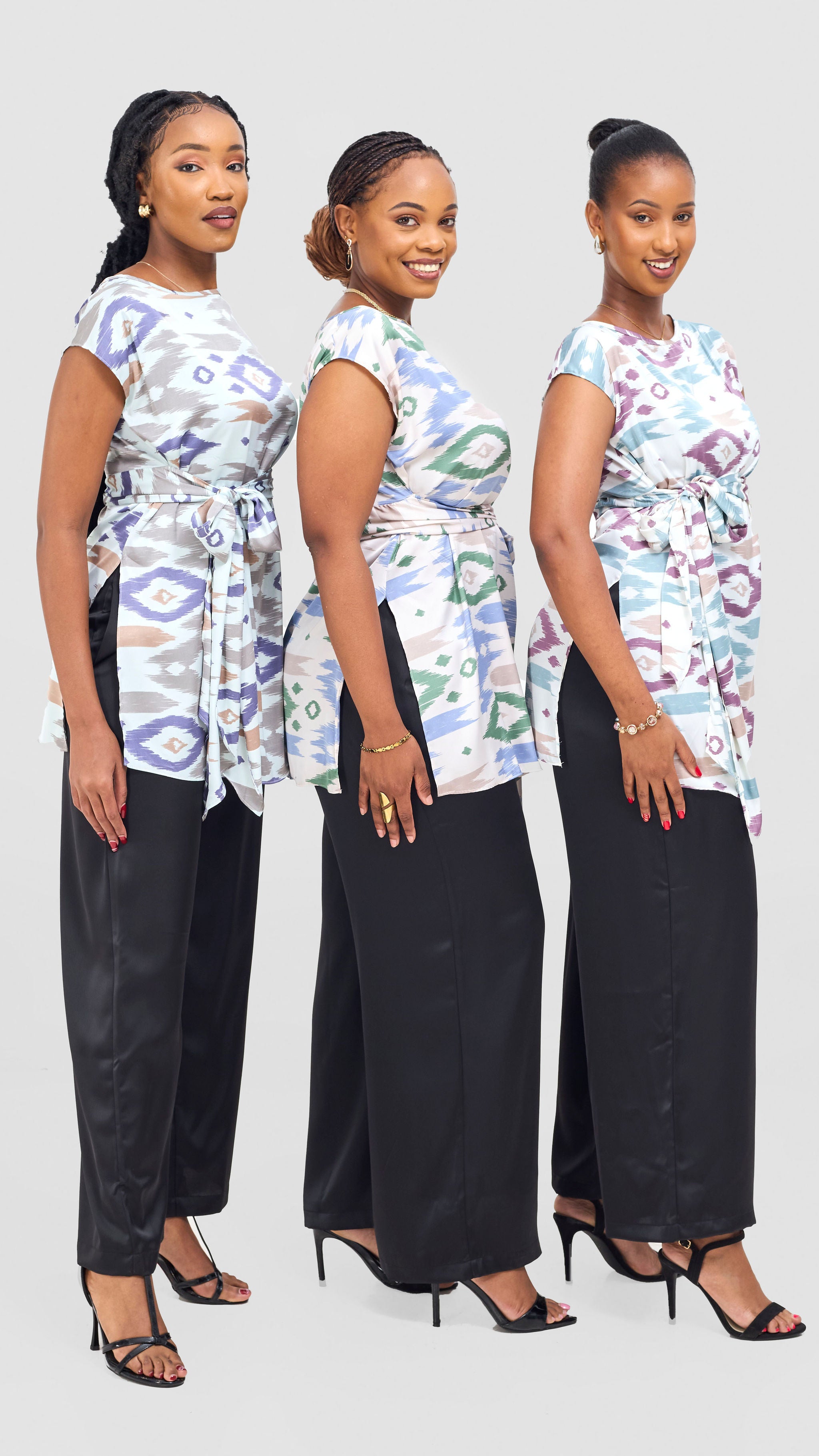 Vivo Yene Front Tie Tunic Top - Cream / Lilac Lora Print