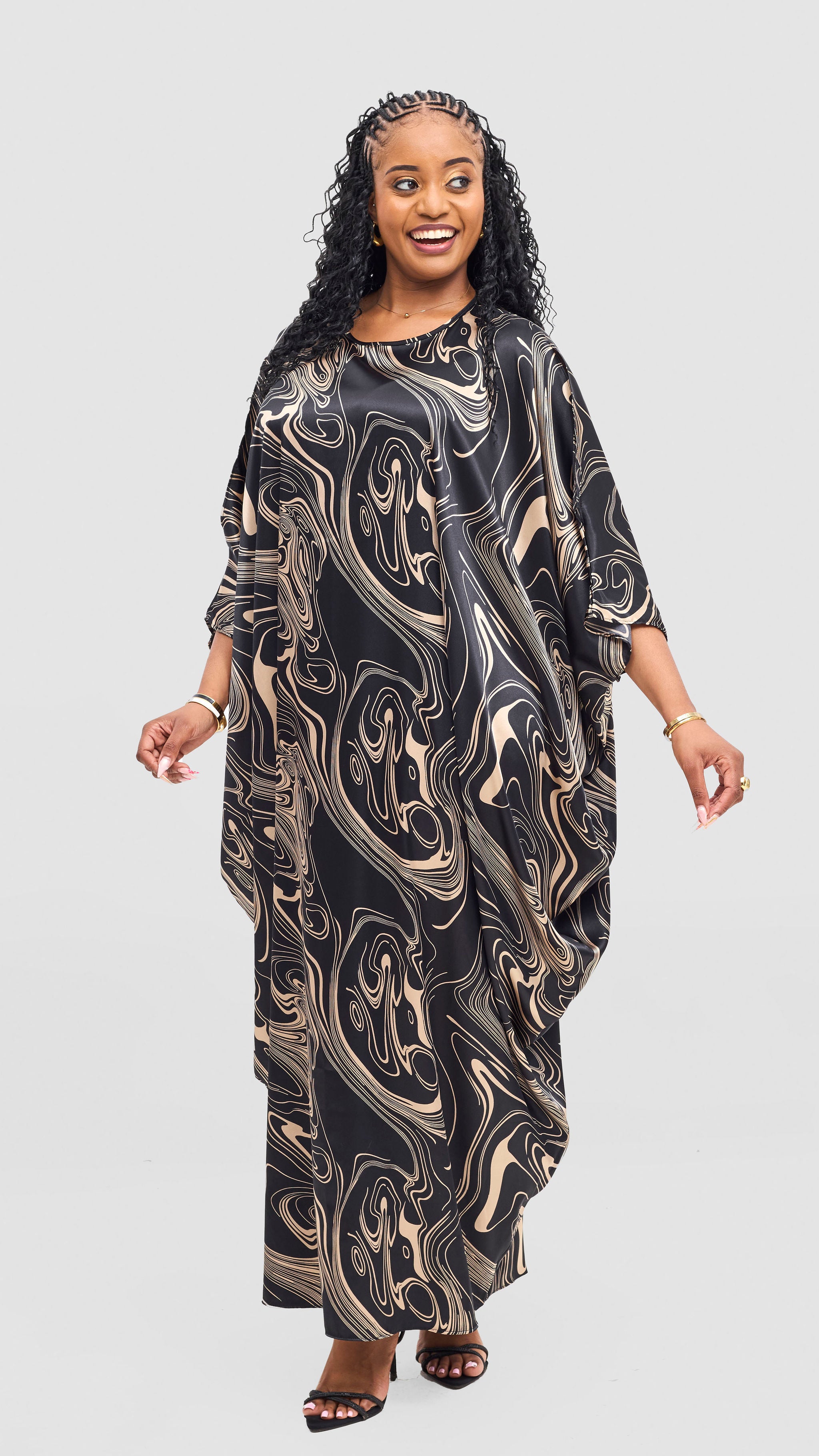 Vivo Lani Maxi Dress - Black / Taupe Print