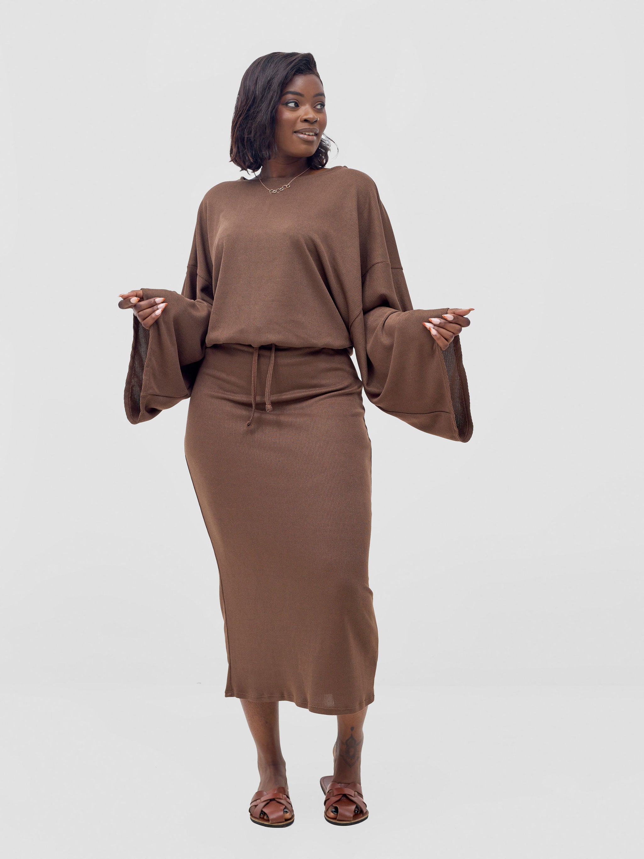 Vivo Safa Drawstring Wide Top - Chocolate