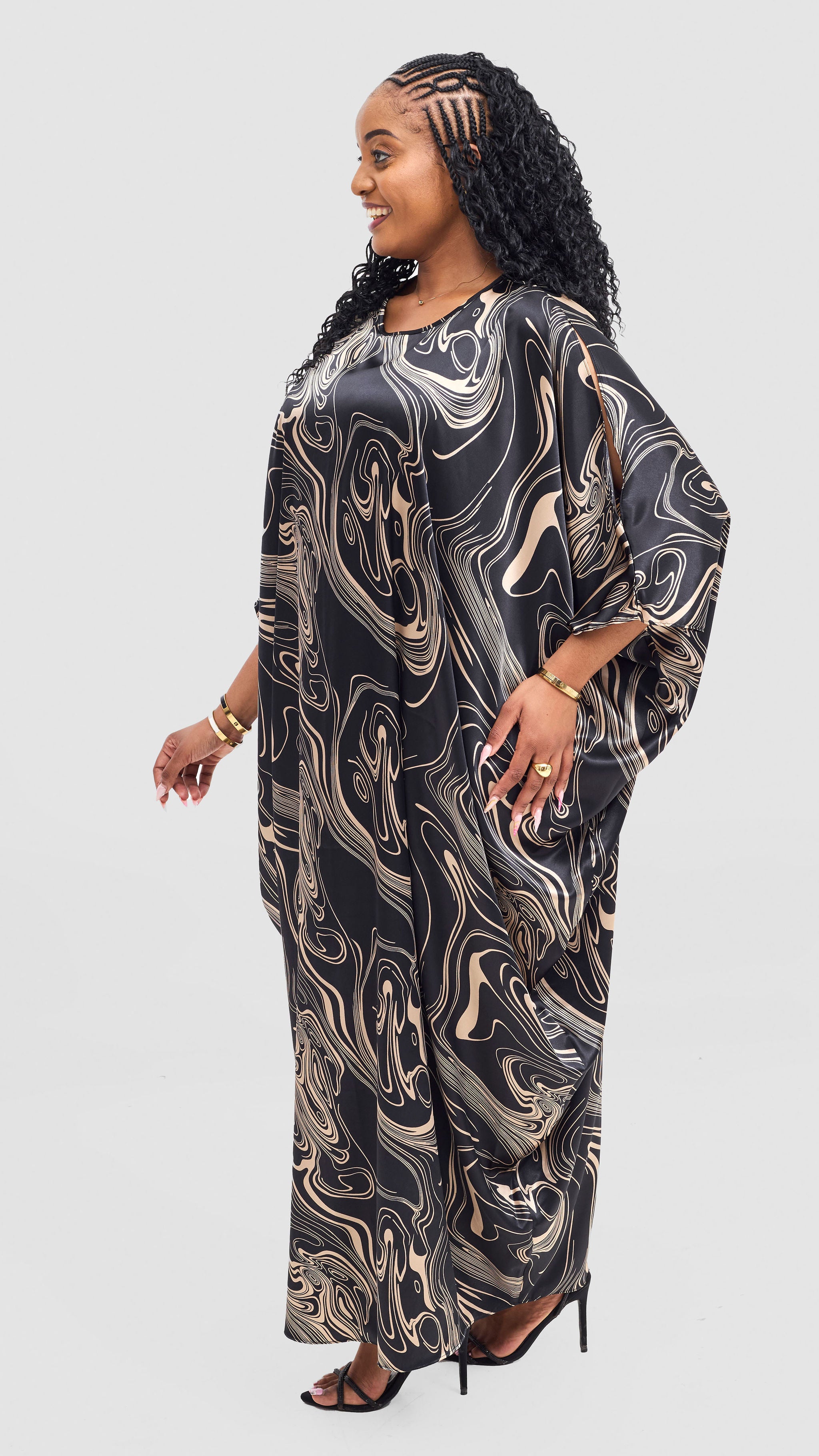 Vivo Lani Maxi Dress - Black / Taupe Print