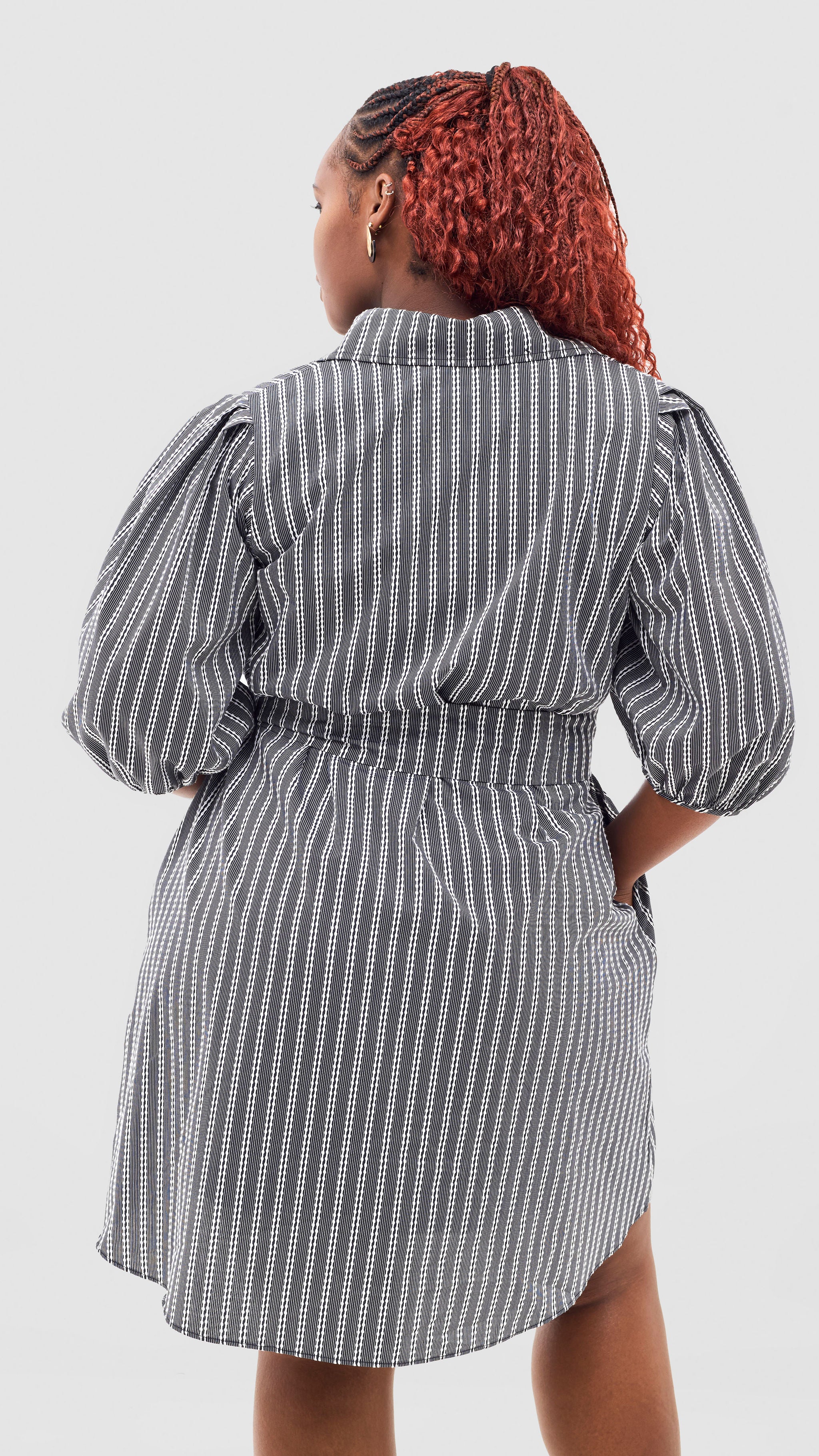 Safari Naledi 3/4 Sleeve Tent Dress - White Polka Stripes