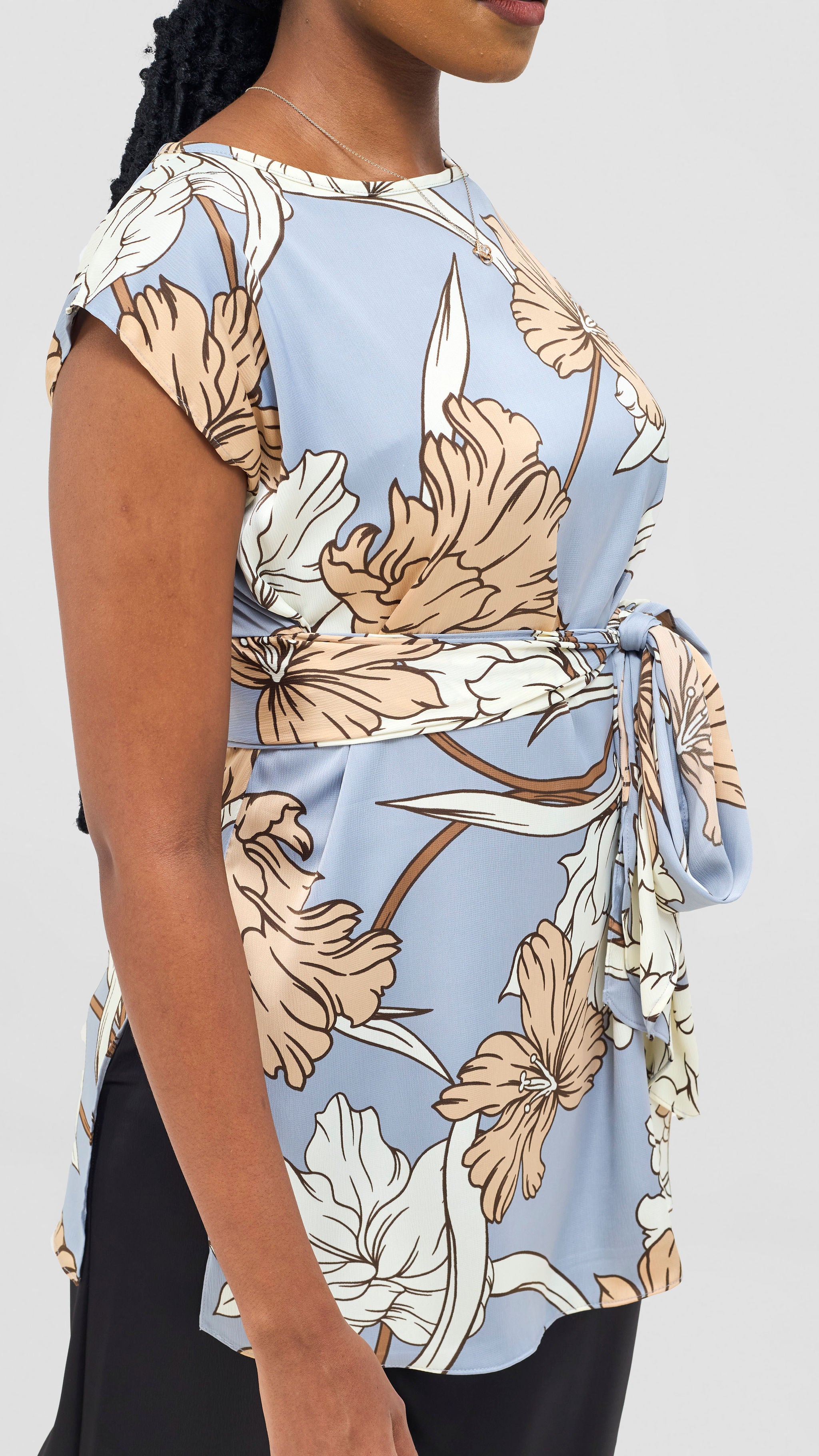 Vivo Yene Front Tie Tunic Top - Taupe / Cream Tunu Print