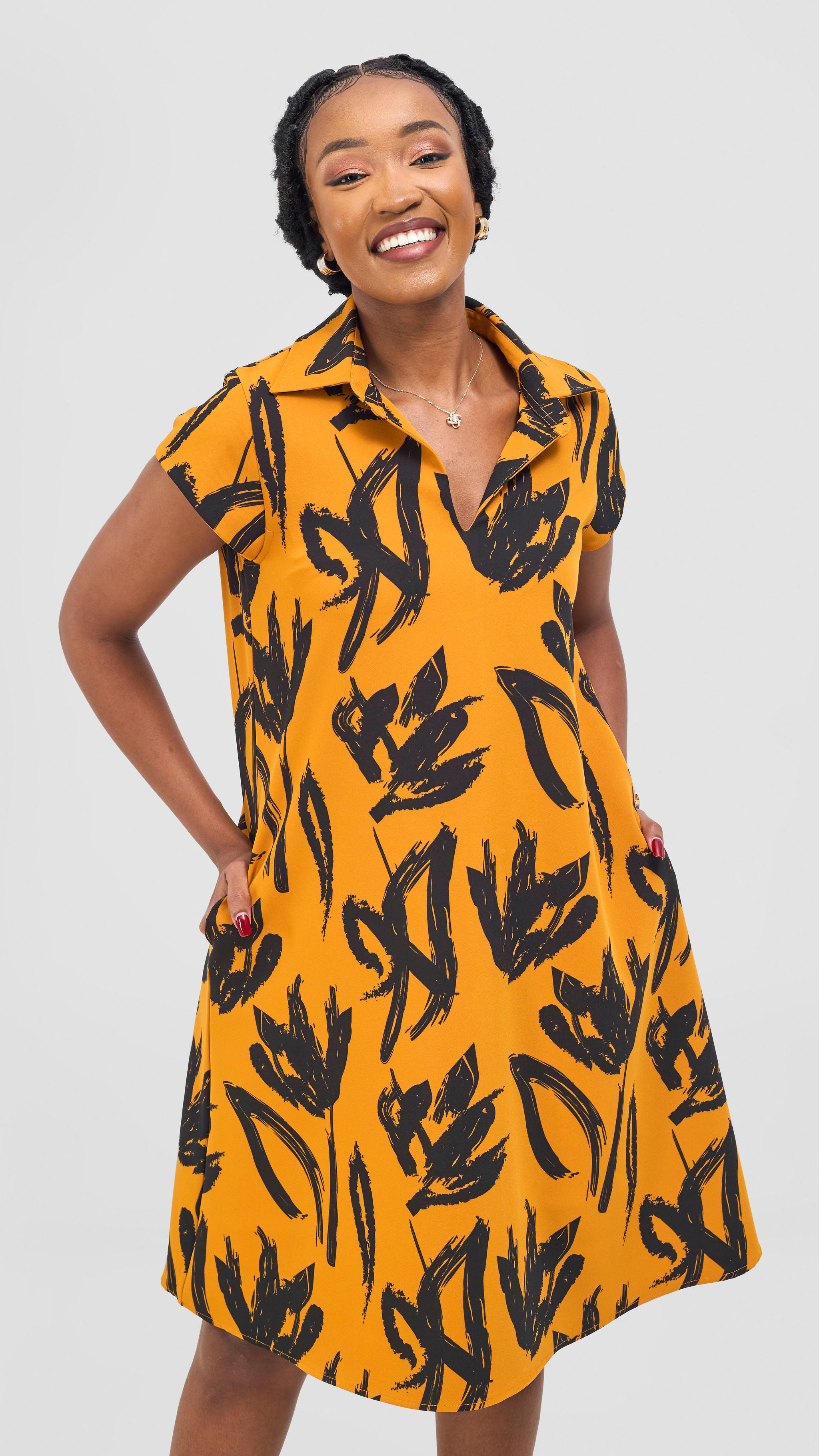 Vivo Mandla Tent Dress - Black / Mustard Ela Print