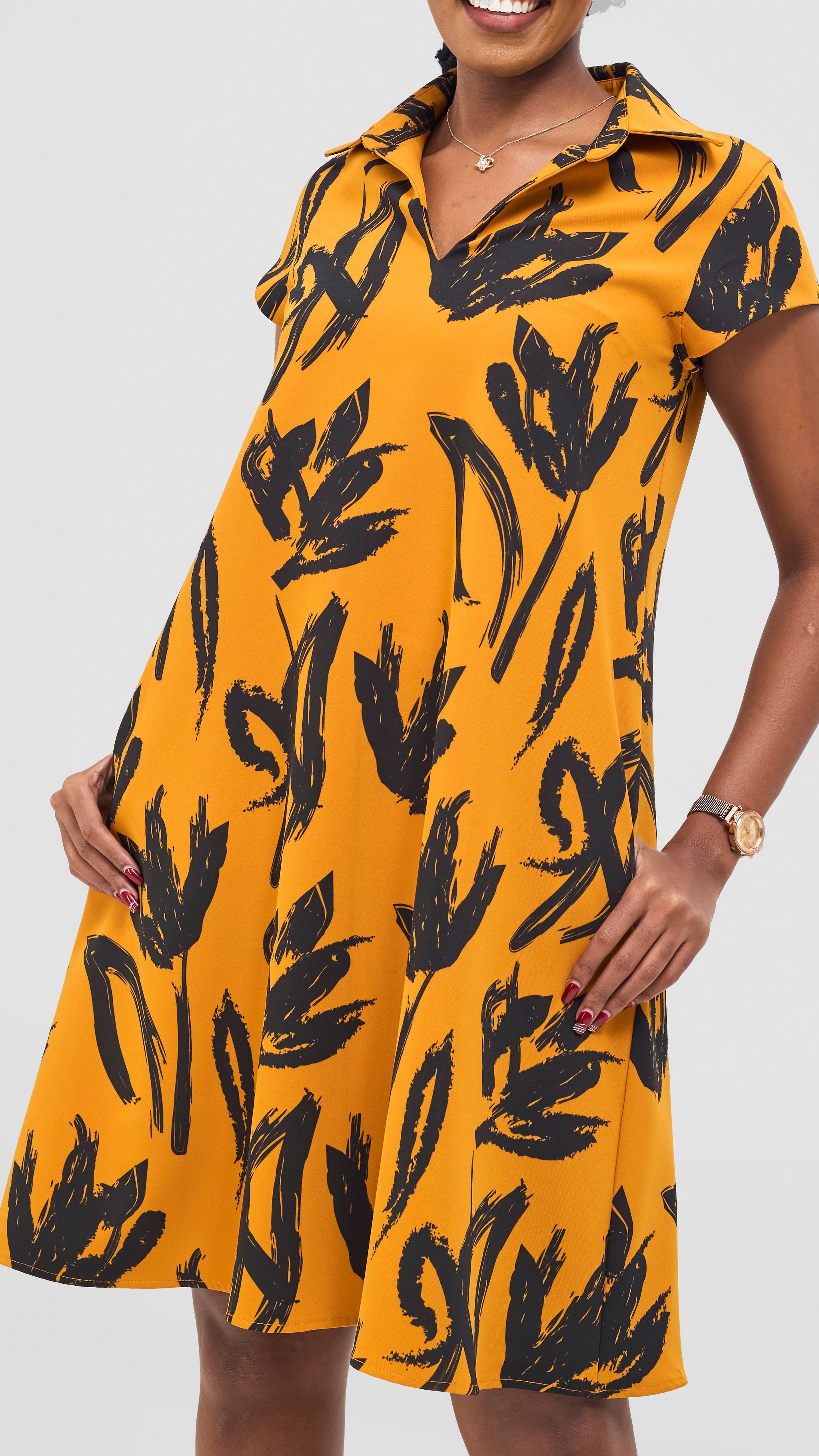 Vivo Mandla Tent Dress - Black / Mustard Ela Print