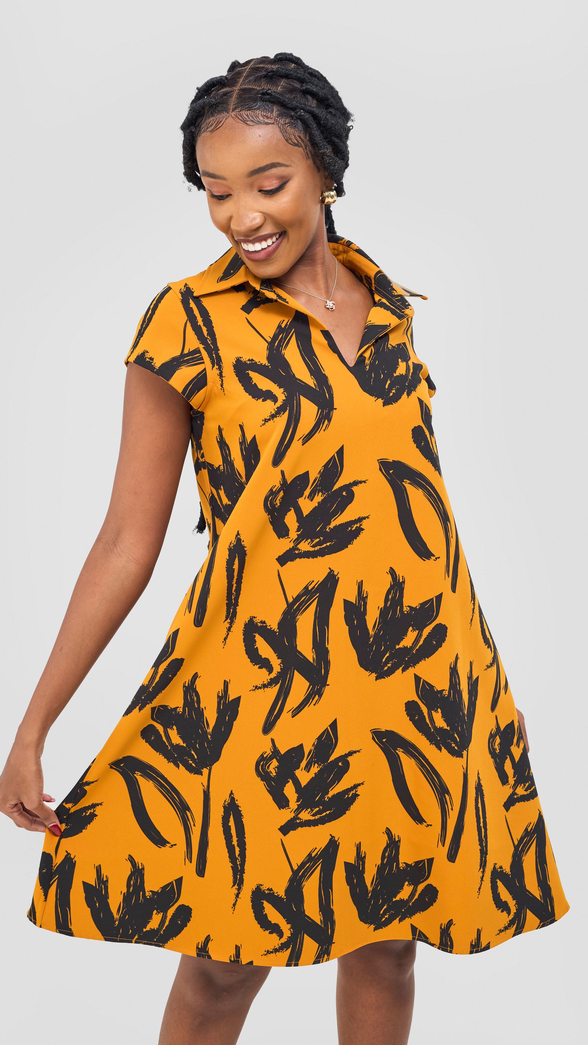 Vivo Mandla Tent Dress - Black / Mustard Ela Print