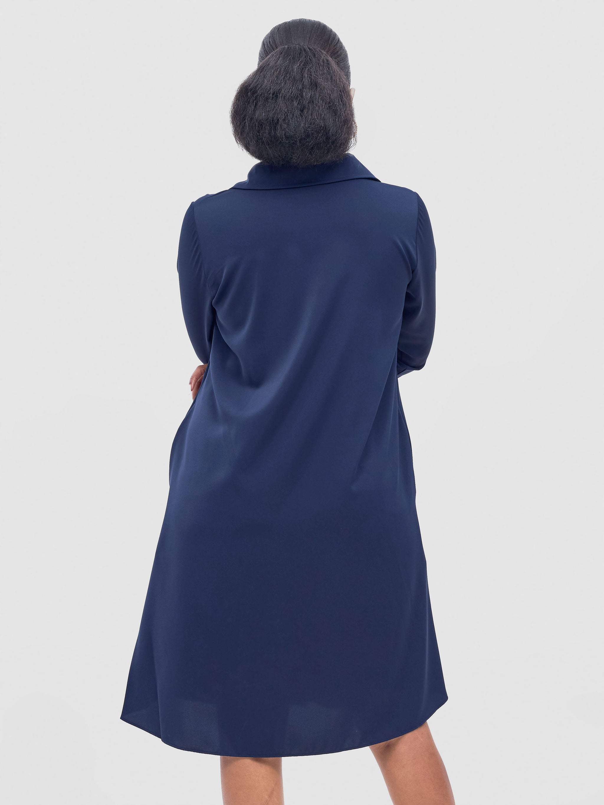 Vivo Basic Long Sleeve Tent Shirt Dress - Navy