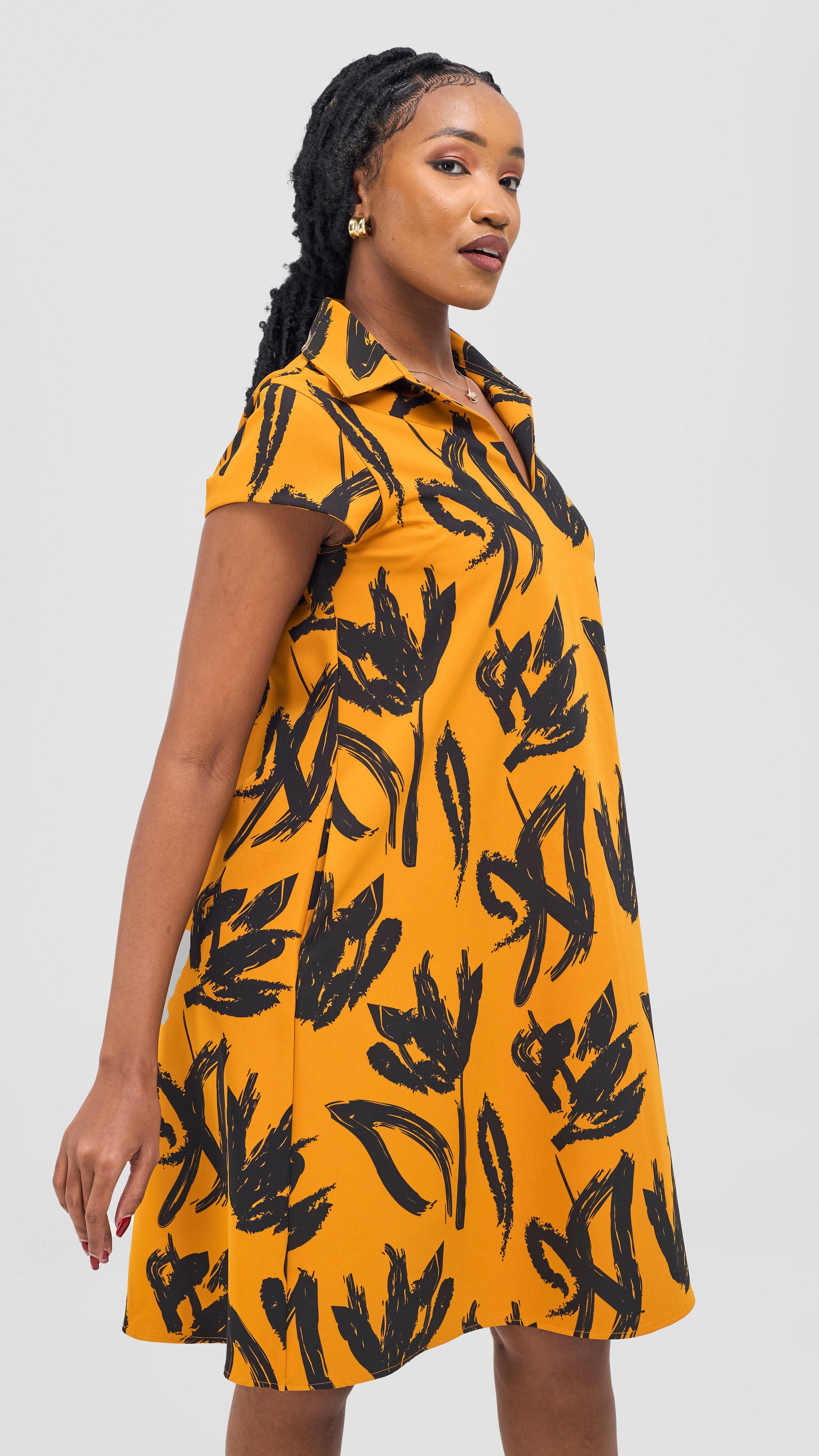 Vivo Mandla Tent Dress - Black / Mustard Ela Print