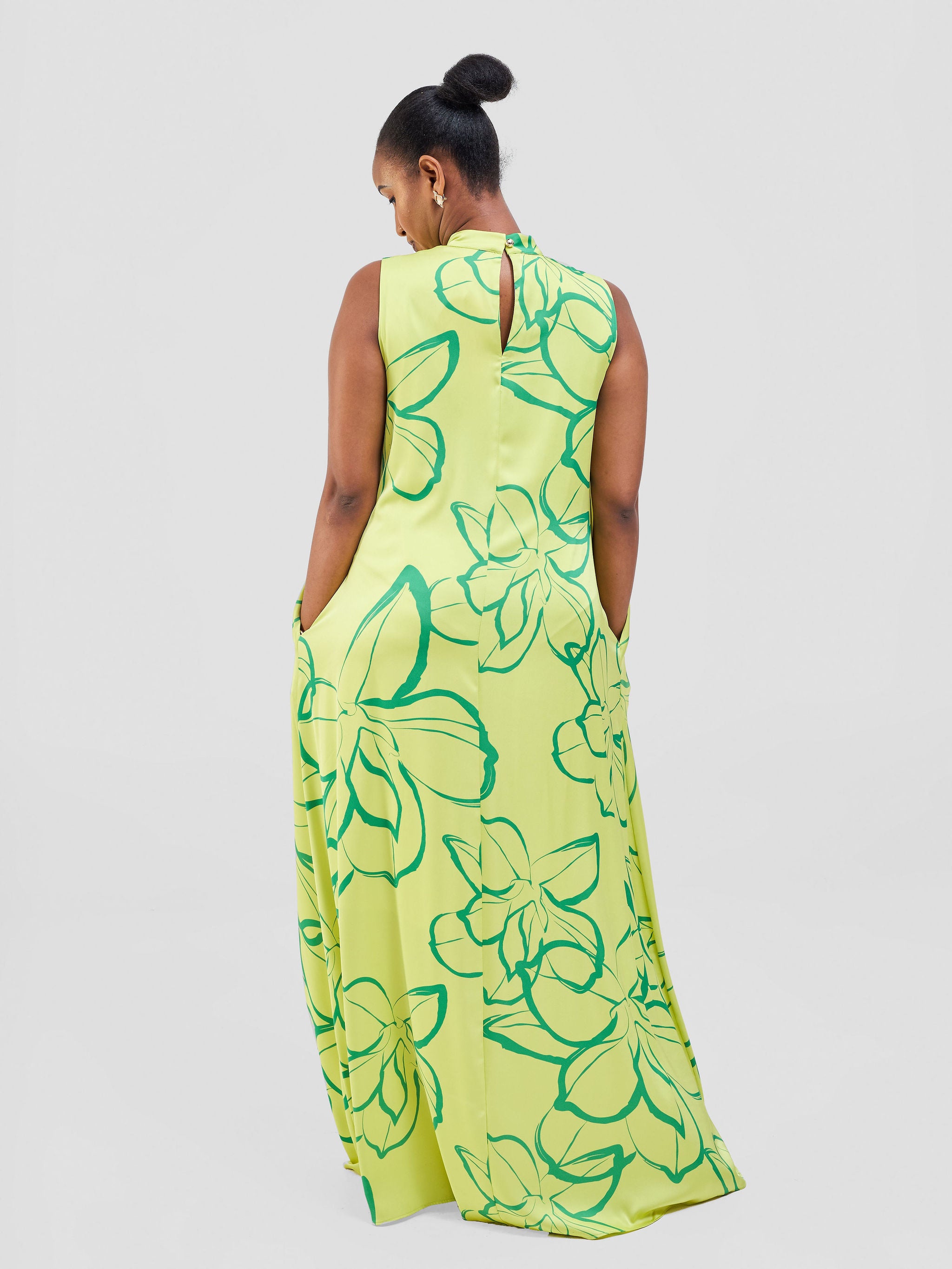 Vivo Thando Mock Neck Maxi Dress - Lime / Sea Green Ruvu Print