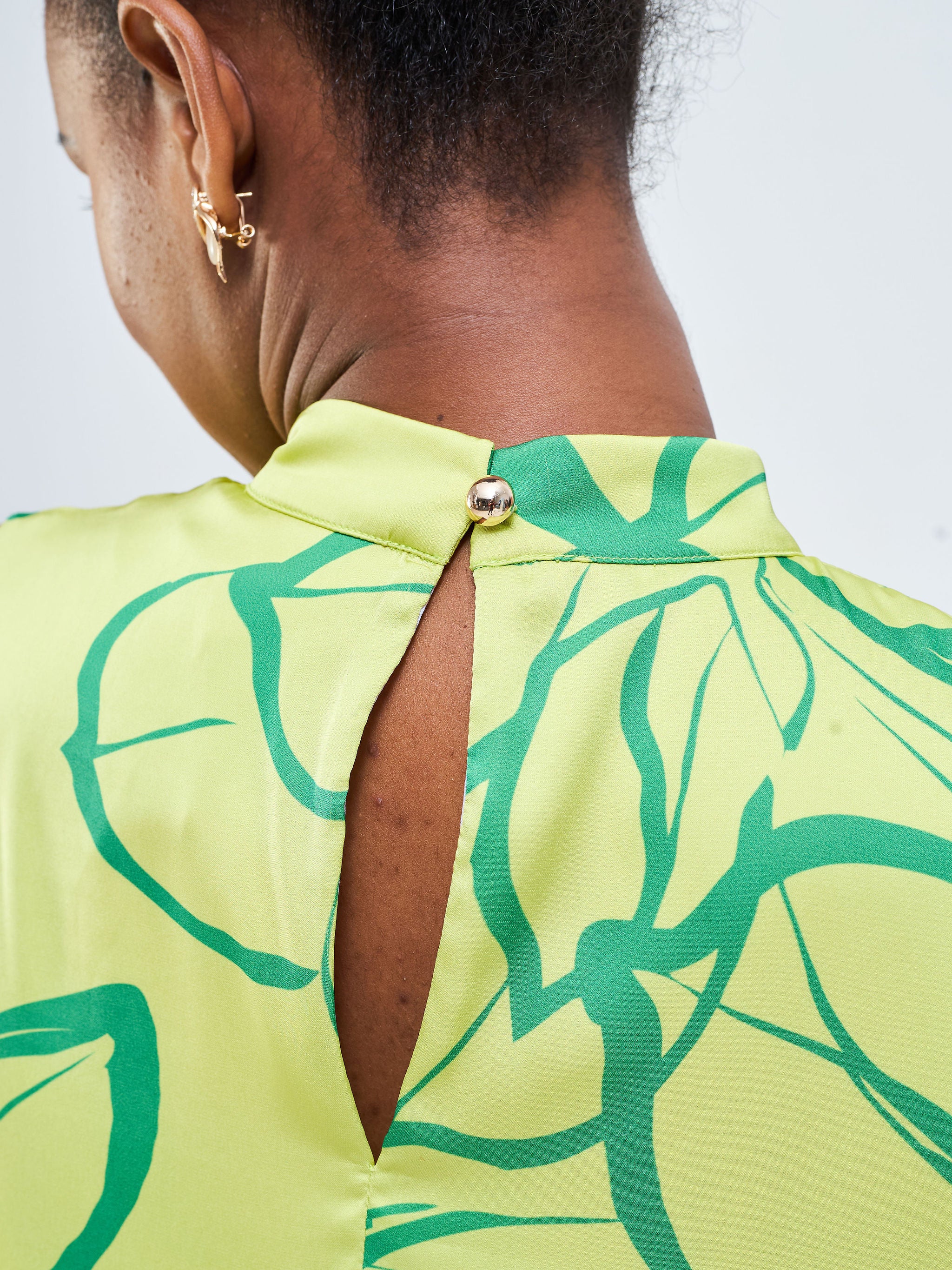 Vivo Thando Mock Neck Maxi Dress - Lime / Sea Green Ruvu Print