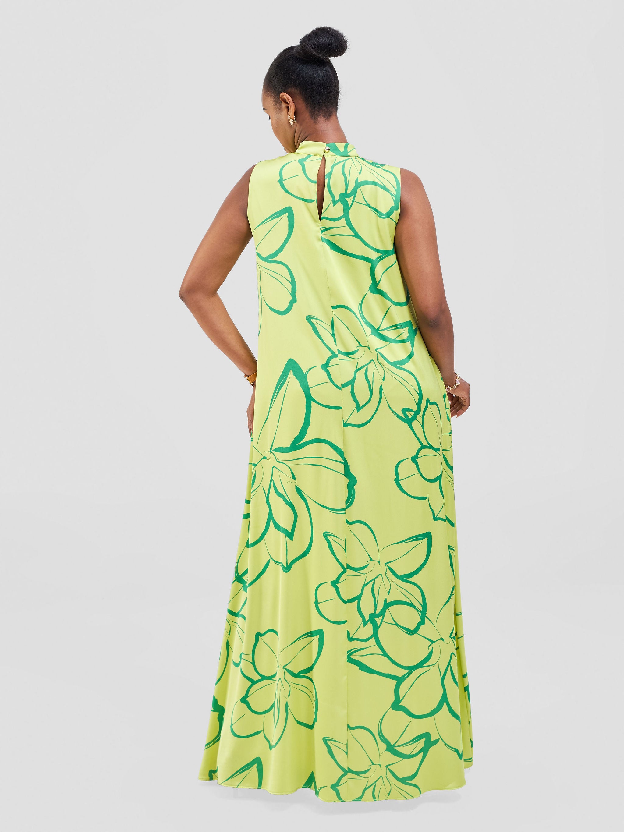 Vivo Thando Mock Neck Maxi Dress - Lime / Sea Green Ruvu Print