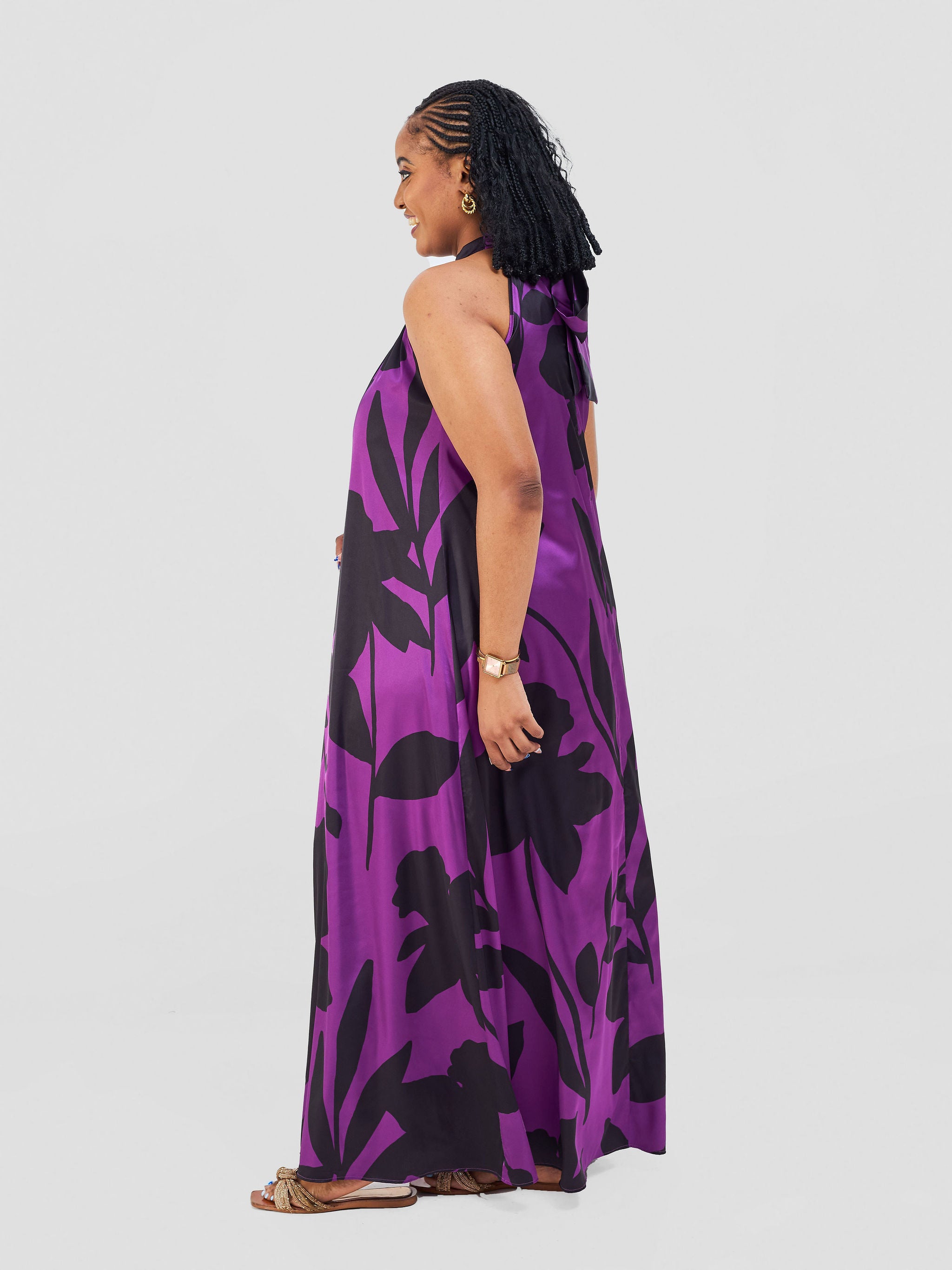 Vivo Jamila Halter Neck Maxi Dress - Light Purple / Black Voi Print