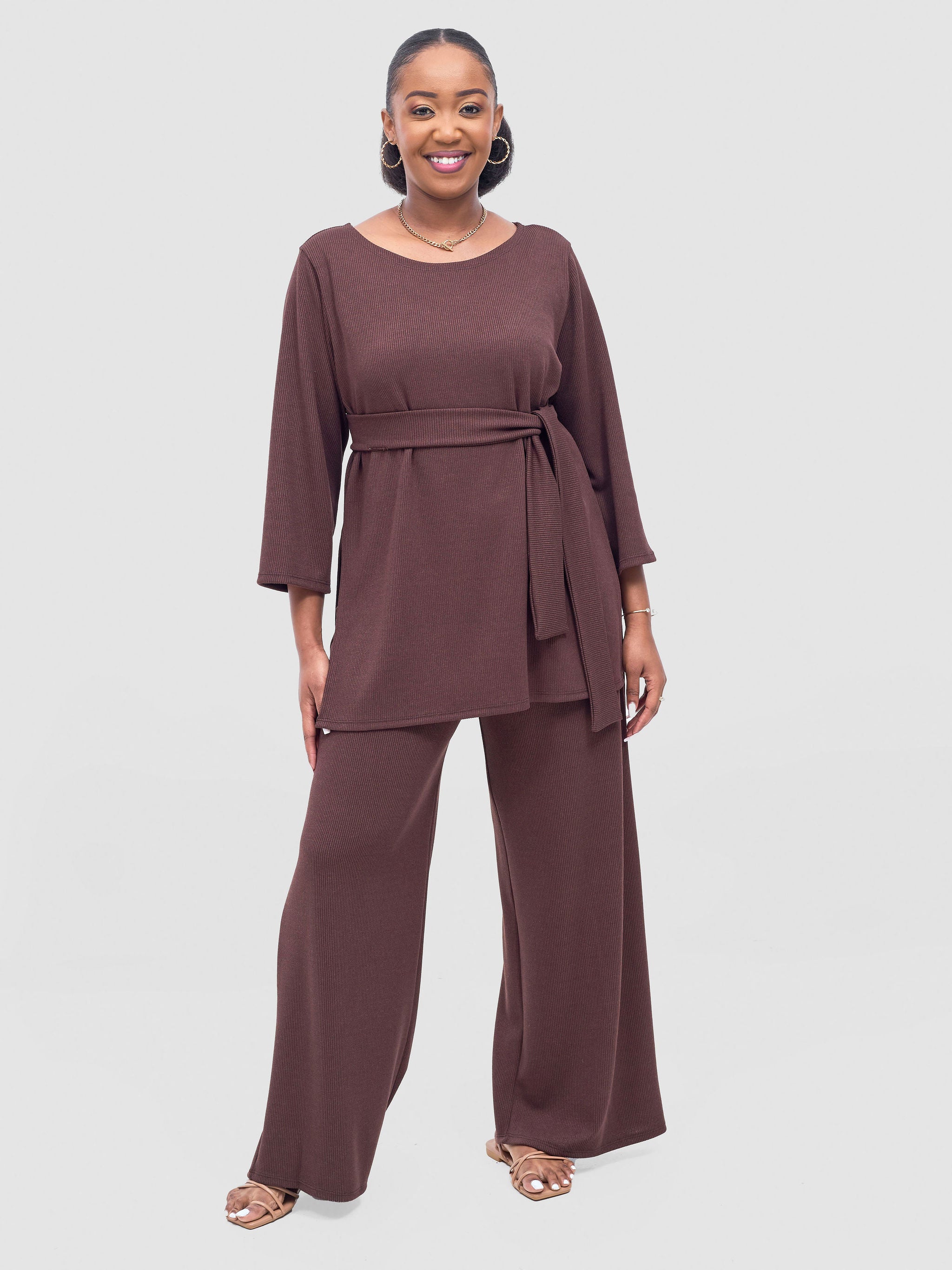 Vivo Rema Straight Leg Pants - Dark Brown
