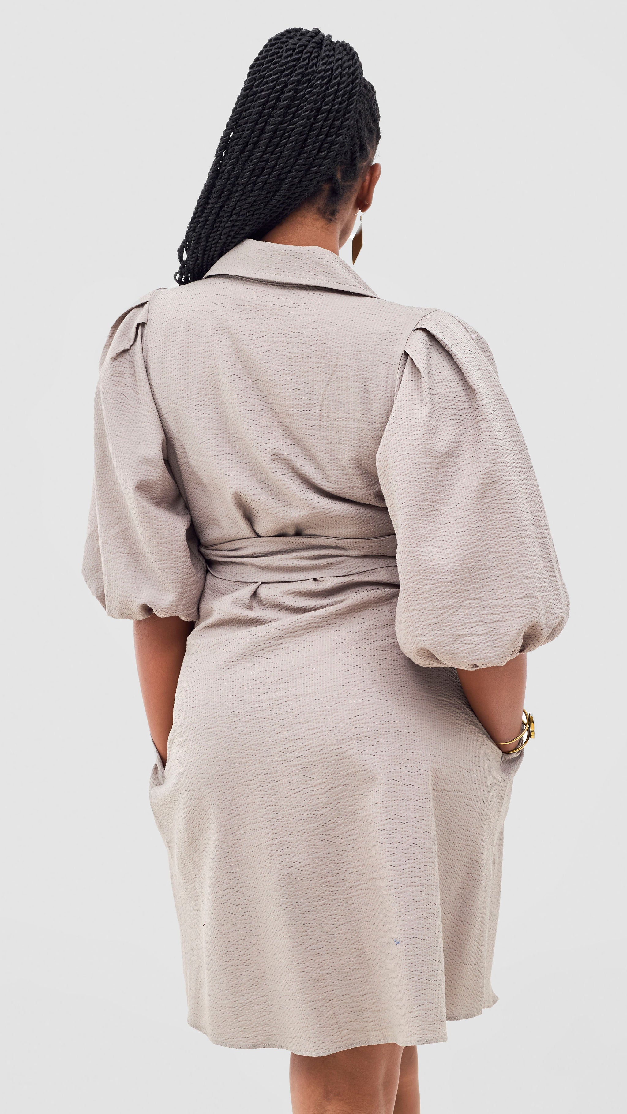 Safari Naledi 3/4 Sleeve Tent Dress - Taupe Puff Stripes
