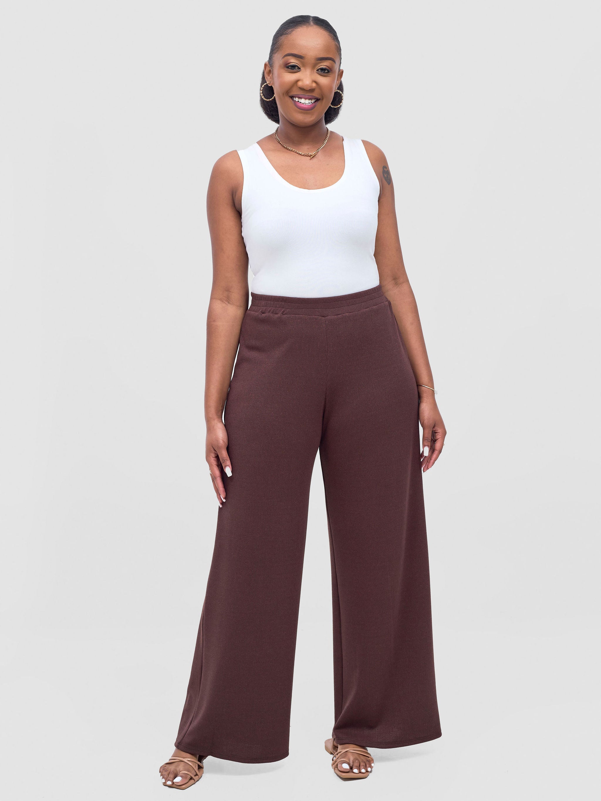 Vivo Rema Straight Leg Pants - Dark Brown