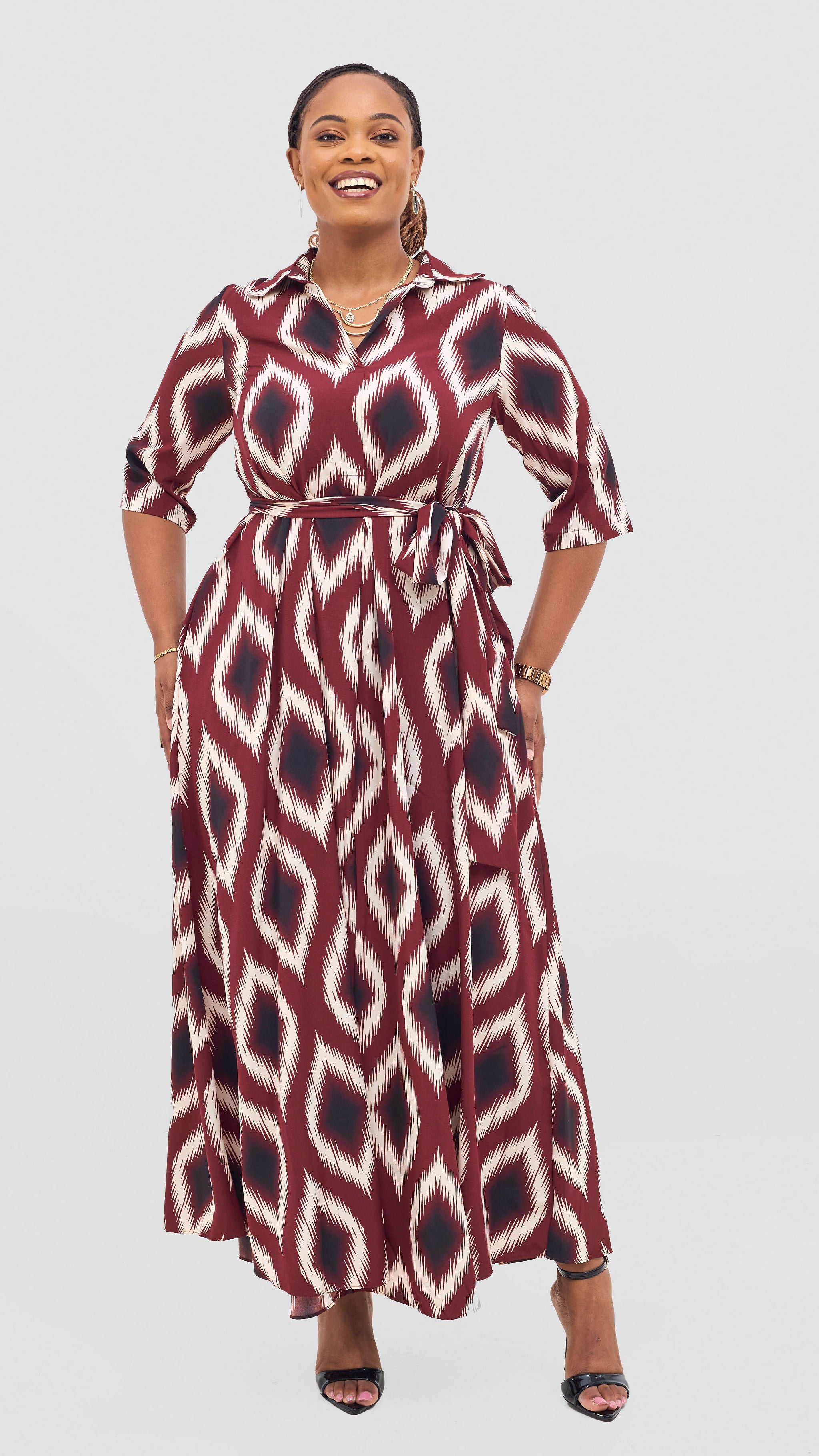 Vivo Yumi Maxi Shirt Dress - Cream / Burgundy Rumi Print