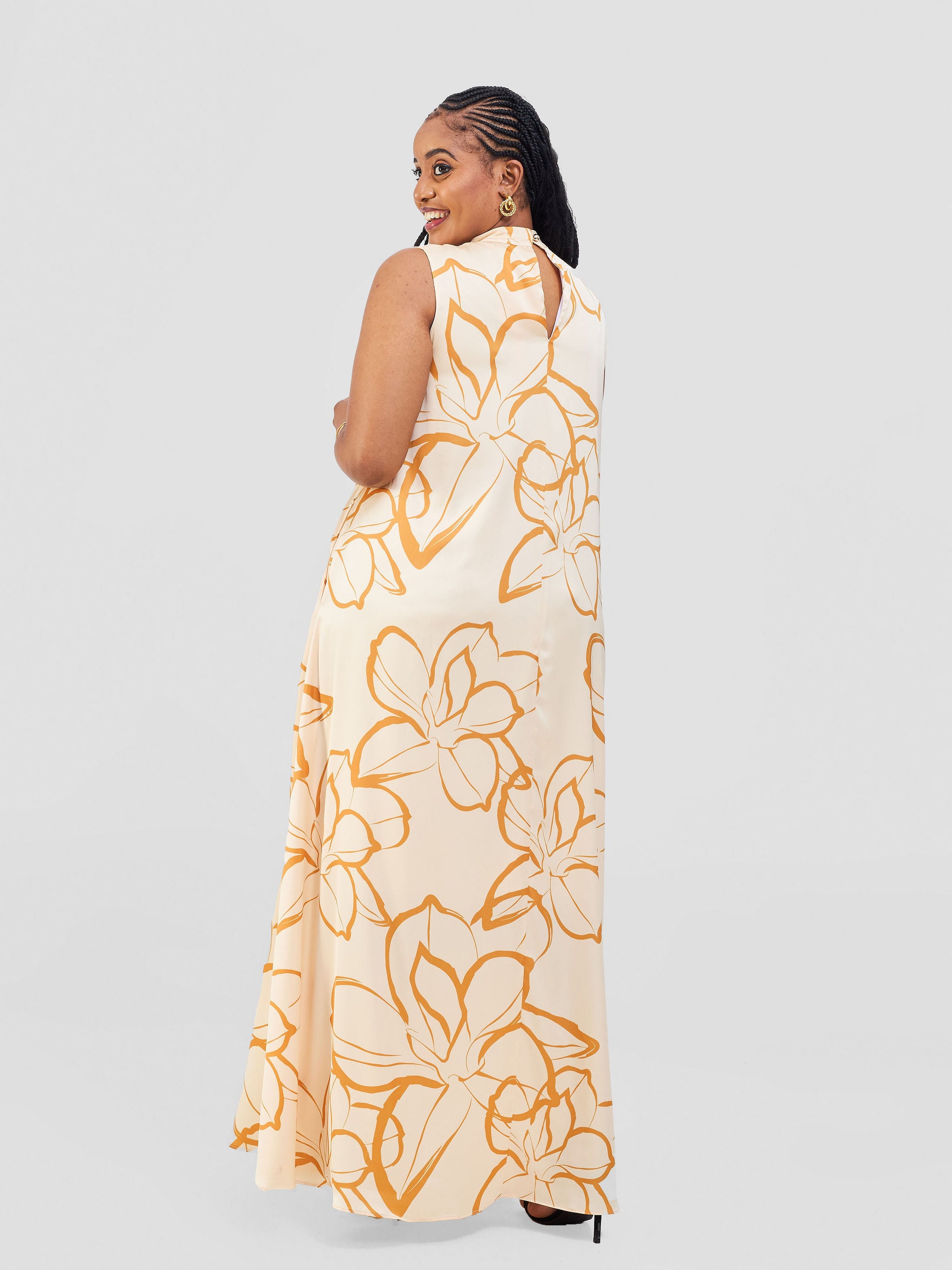 Vivo Thando Mock Neck Maxi Dress - Buttermilk / Mustard Ruvu Print