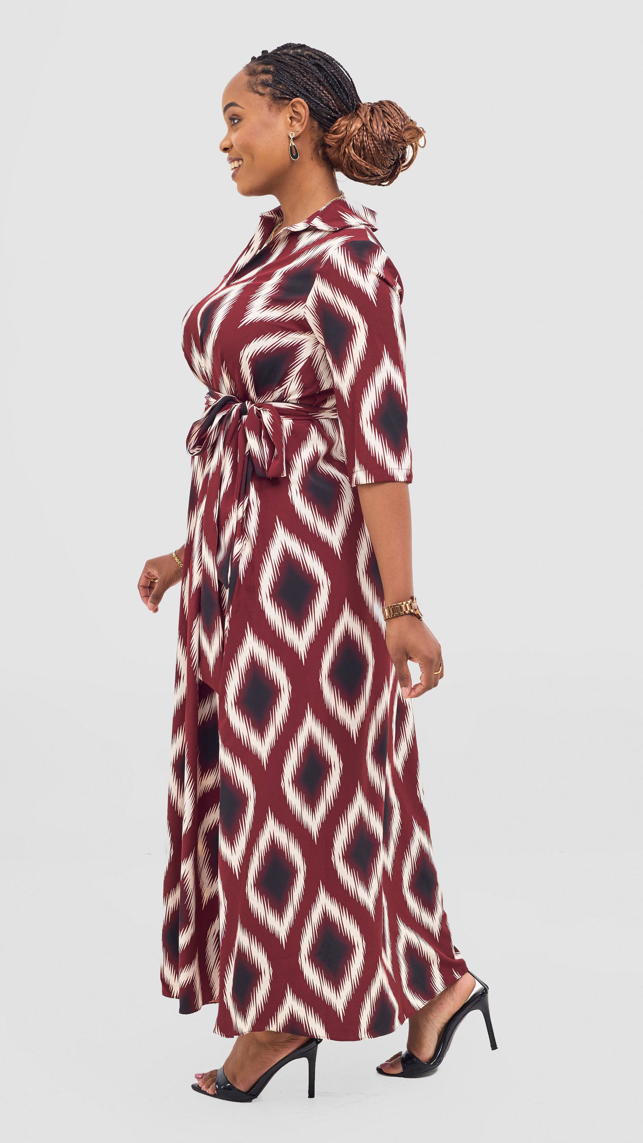 Vivo Yumi Maxi Shirt Dress - Cream / Burgundy Rumi Print