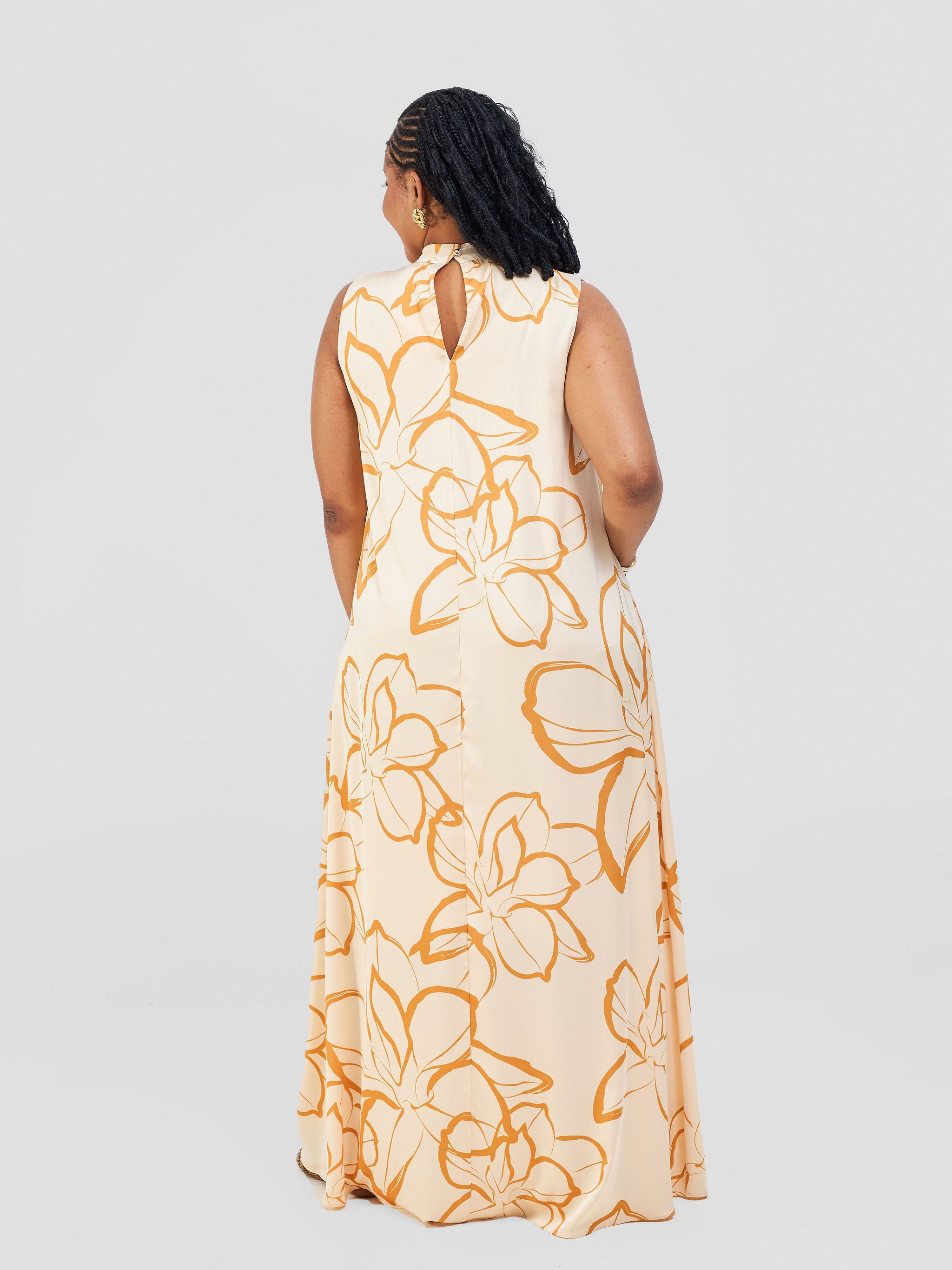Vivo Thando Mock Neck Maxi Dress - Buttermilk / Mustard Ruvu Print