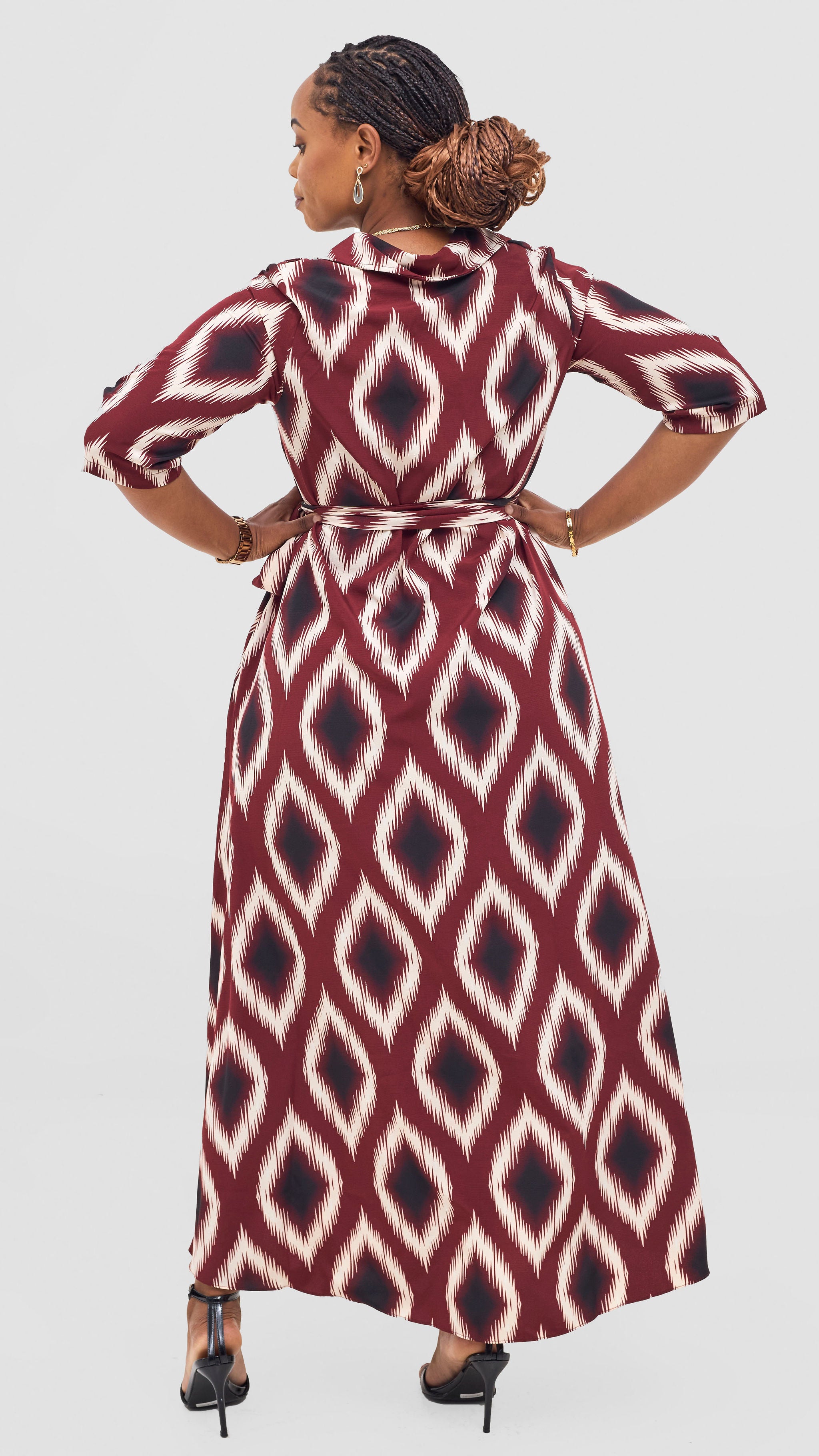 Vivo Yumi Maxi Shirt Dress - Cream / Burgundy Rumi Print