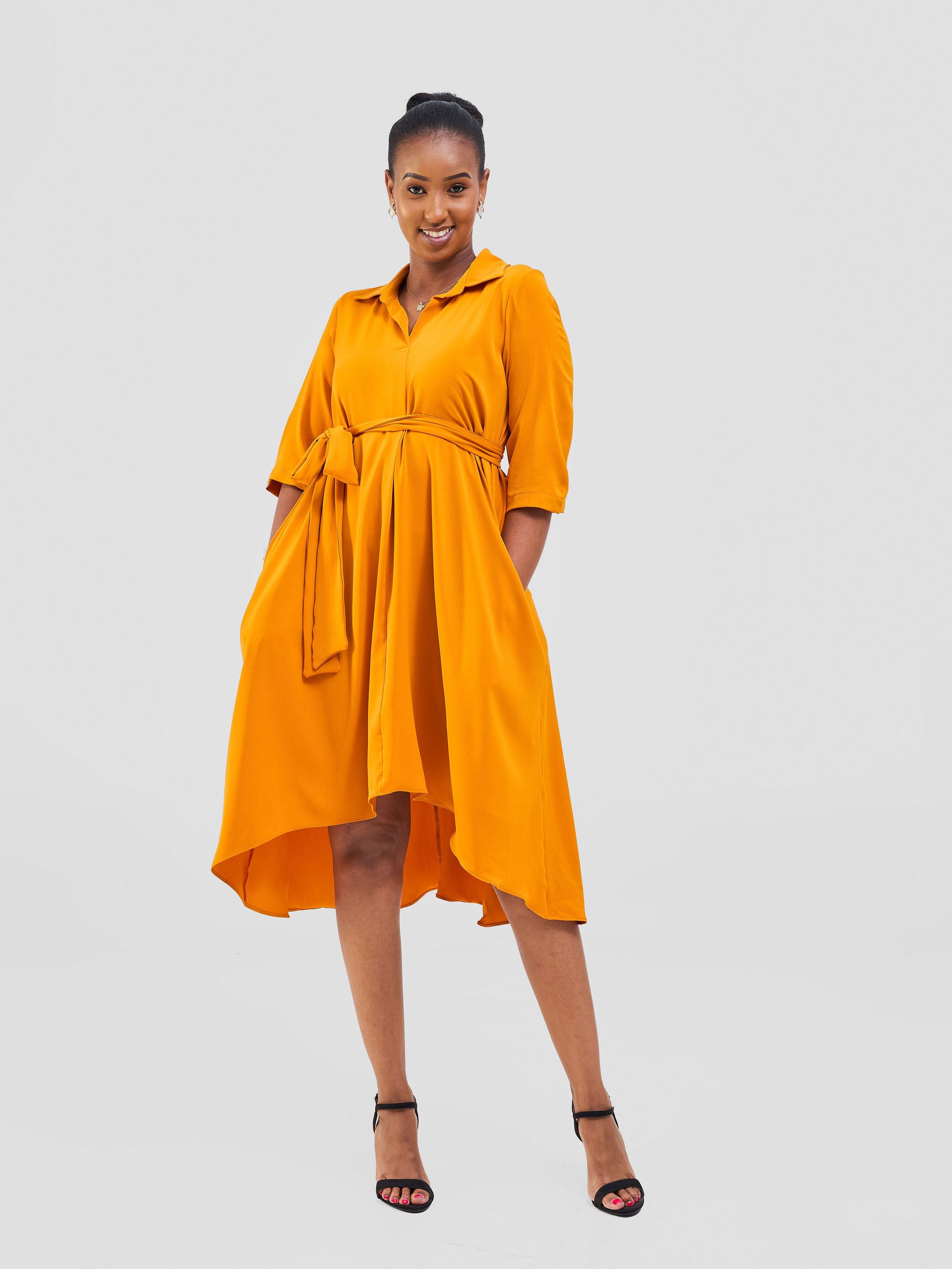 Vivo Yumi High Low Shirt Dress - Orange
