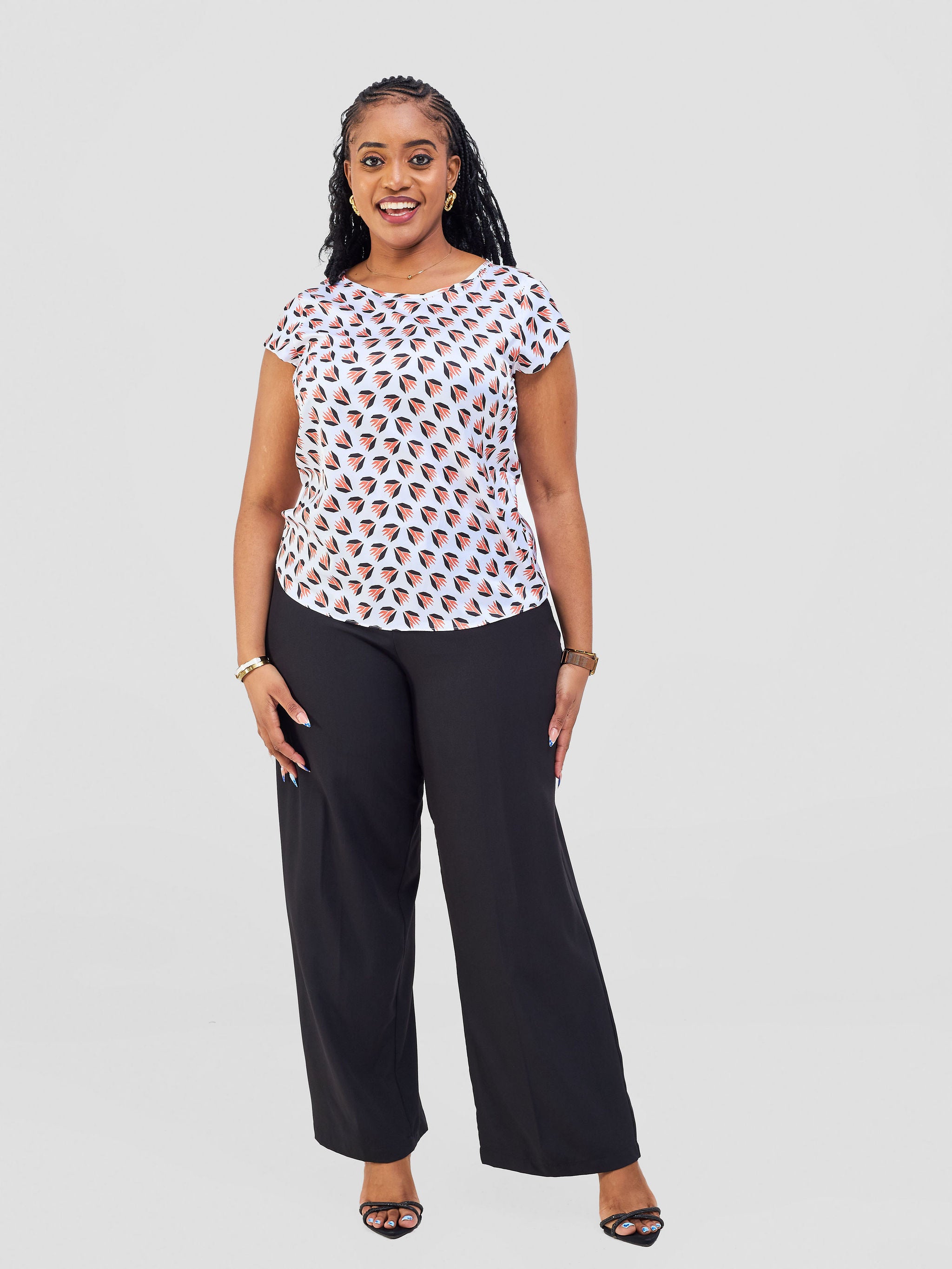 Vivo Basic Satin Cap Sleeve Top - White / Orange Ullu Print