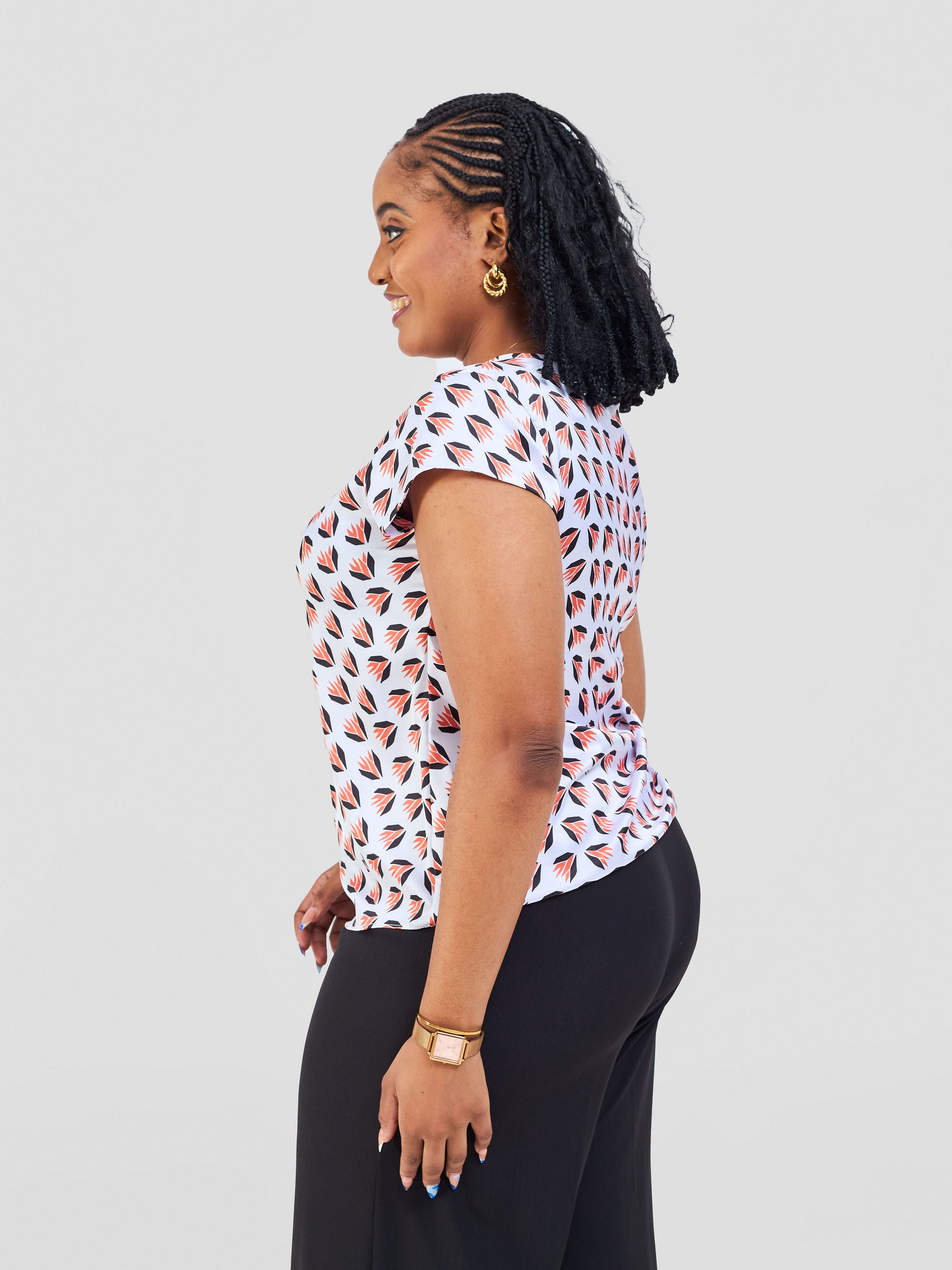 Vivo Basic Satin Cap Sleeve Top - White / Orange Ullu Print