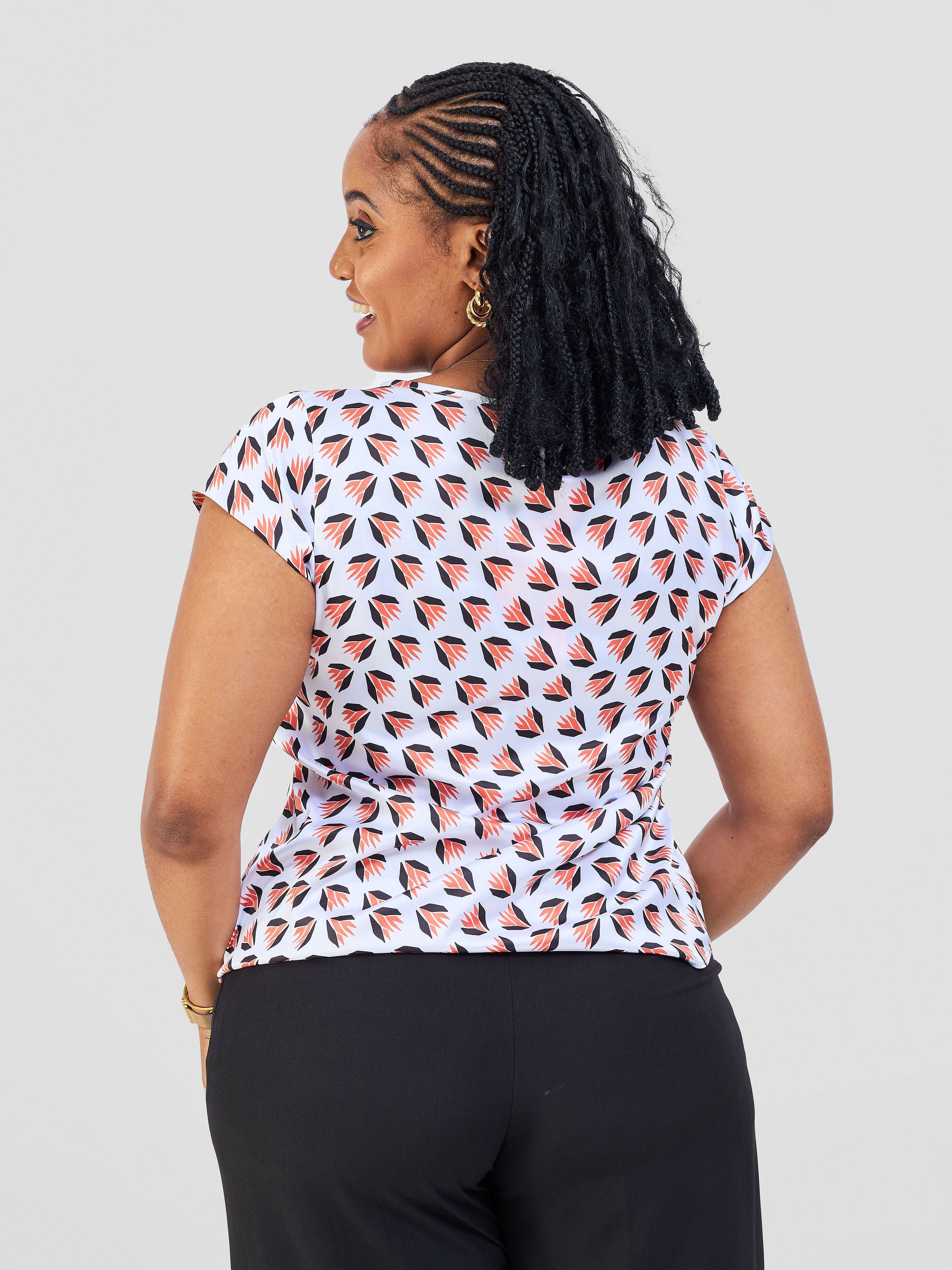 Vivo Basic Satin Cap Sleeve Top - White / Orange Ullu Print