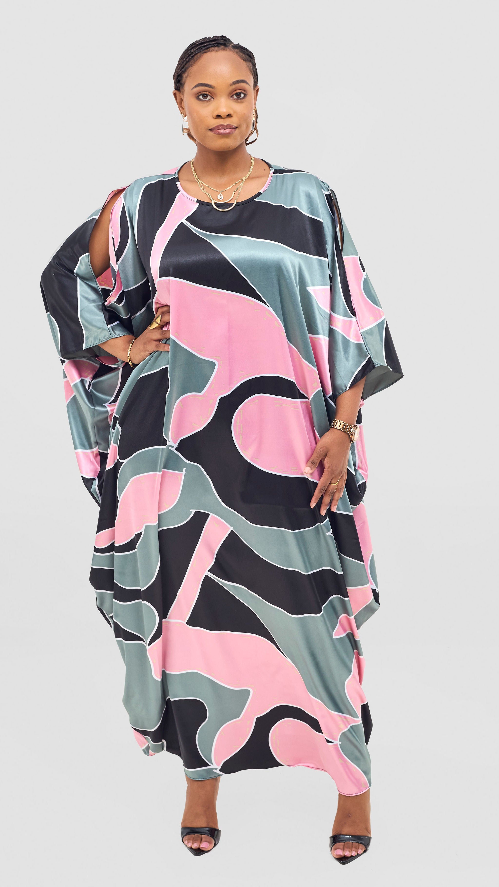 Vivo Lani Maxi Dress - Black / Pink Dato Print