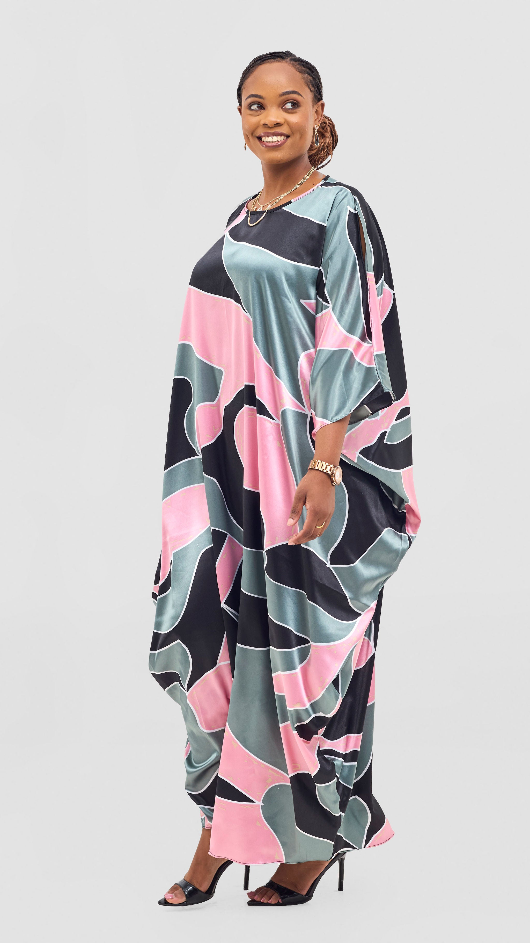 Vivo Lani Maxi Dress - Black / Pink Dato Print
