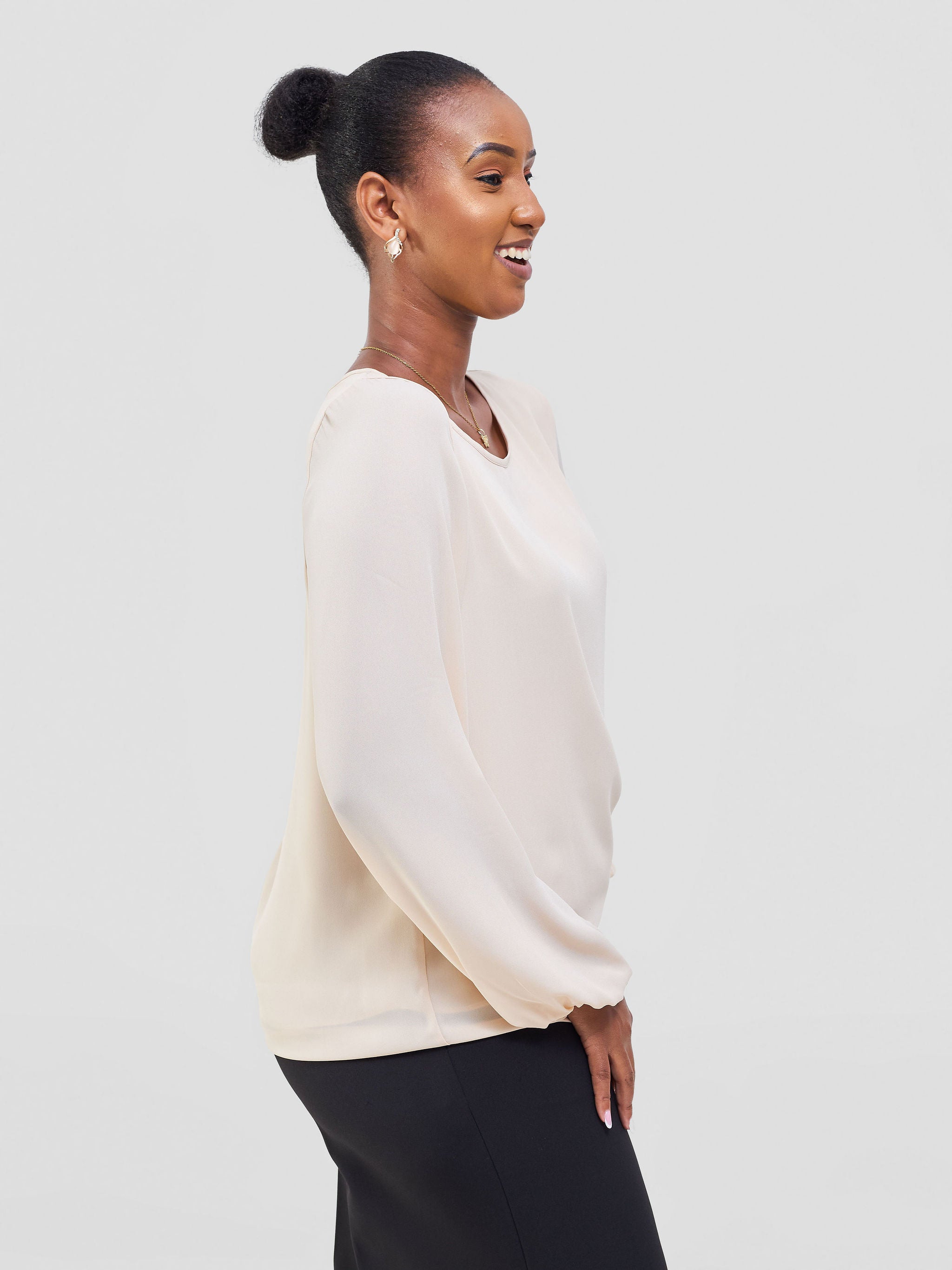 Vivo Basic Chiffon Bishop Sleeve Top (Double Layered) - Beige