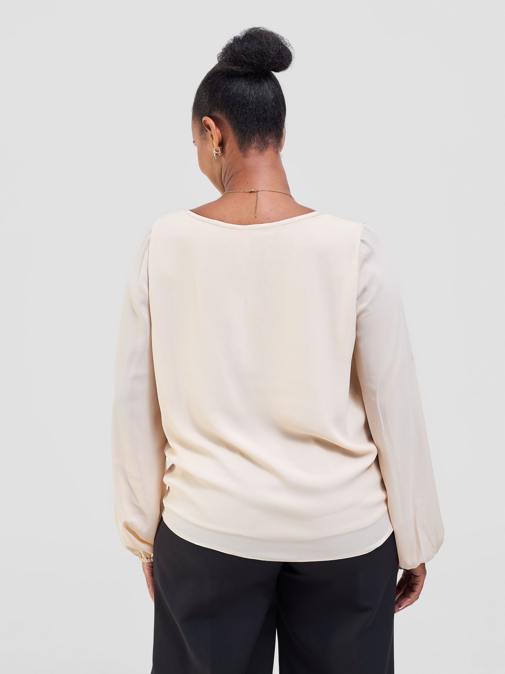 Vivo Basic Chiffon Bishop Sleeve Top (Double Layered) - Beige
