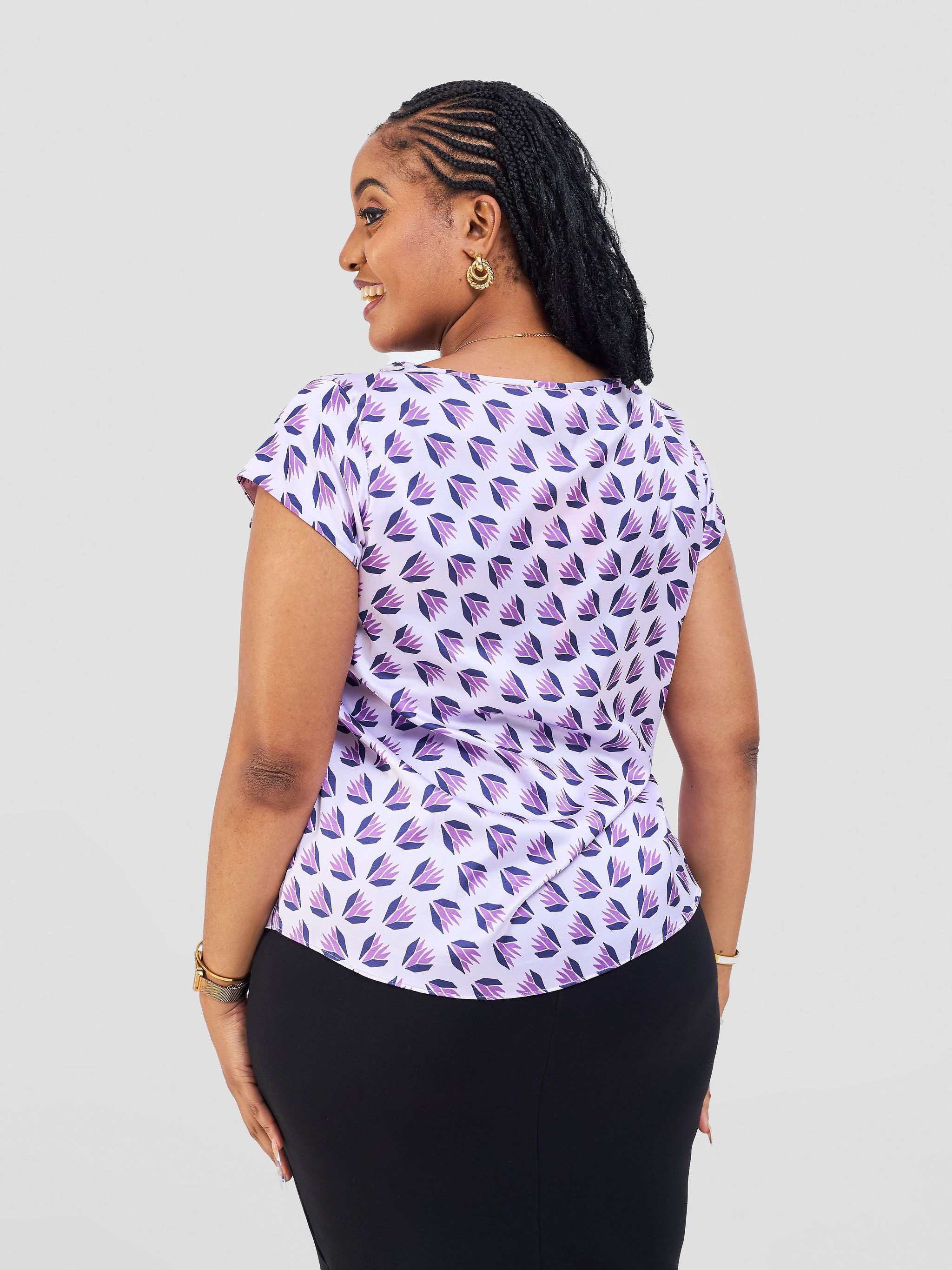 Vivo Basic Satin Cap Sleeve Top - Lilac / Navy Ullu Print