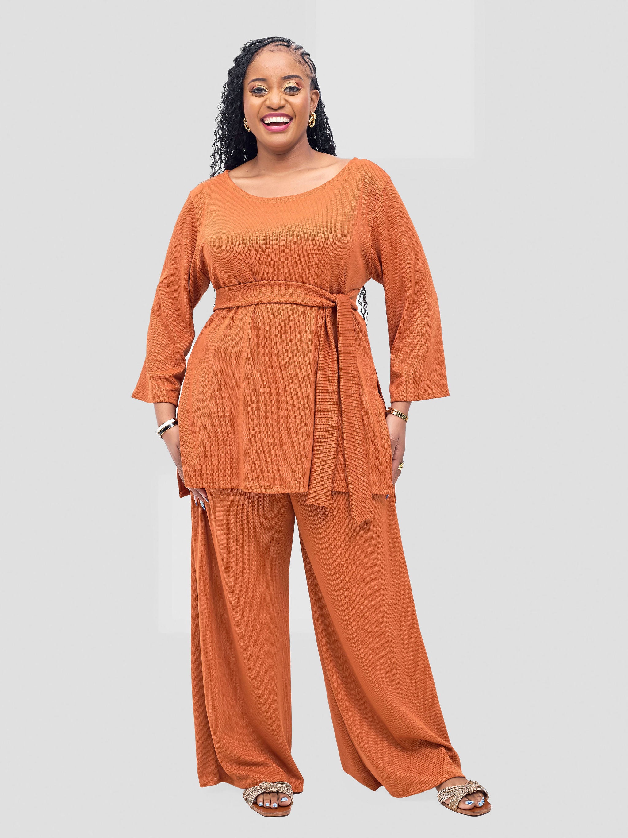 Vivo Rema 3/4 Sleeve Side Slit Tunic Top - Rust