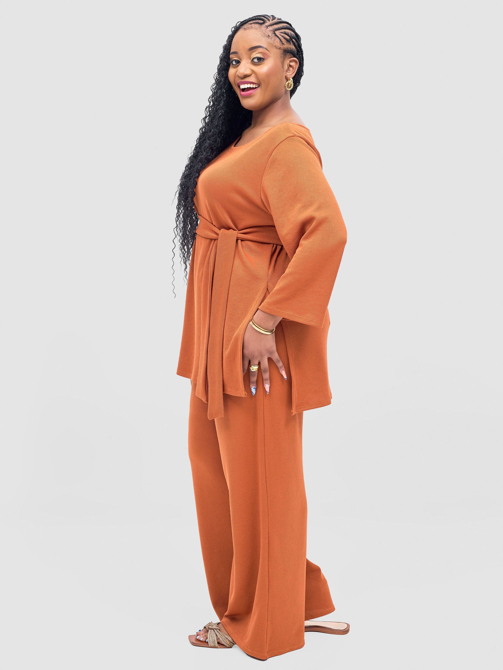 Vivo Rema 3/4 Sleeve Side Slit Tunic Top - Rust