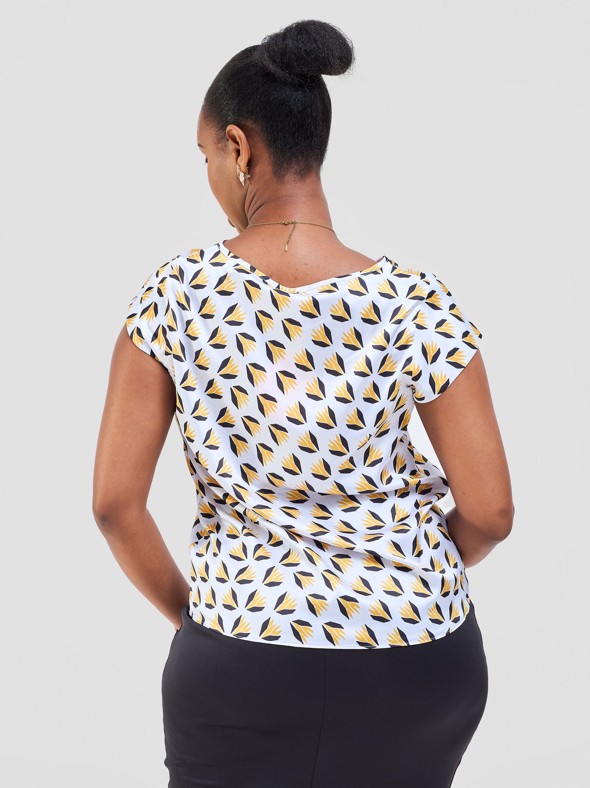 Vivo Basic Satin Cap Sleeve Top - White / Mustard Ullu Print