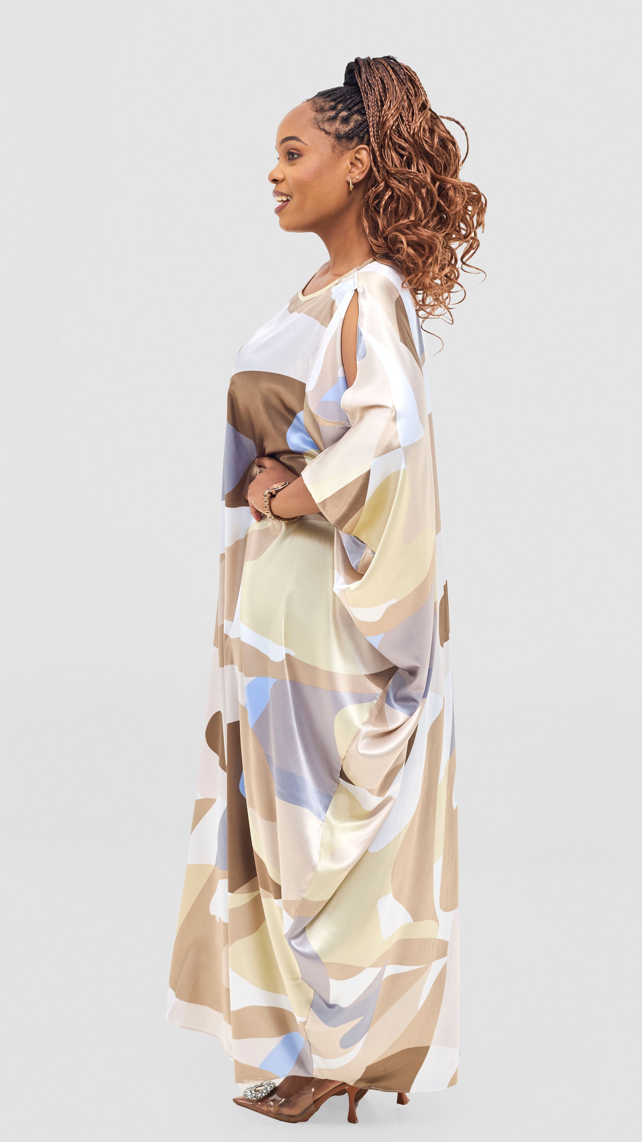 Vivo Lani Maxi Dress - Grey / White Adot Print