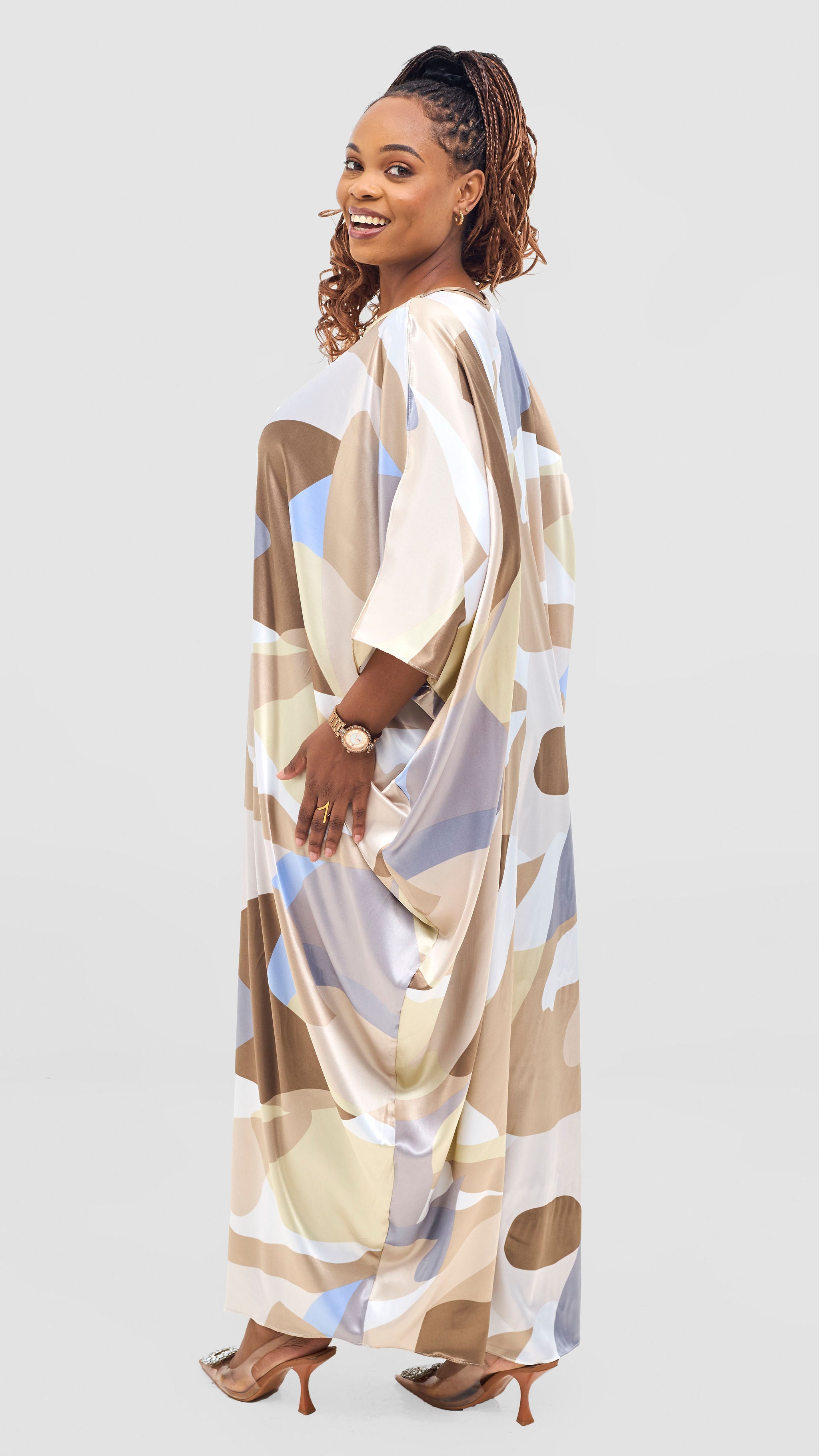 Vivo Lani Maxi Dress - Grey / White Adot Print