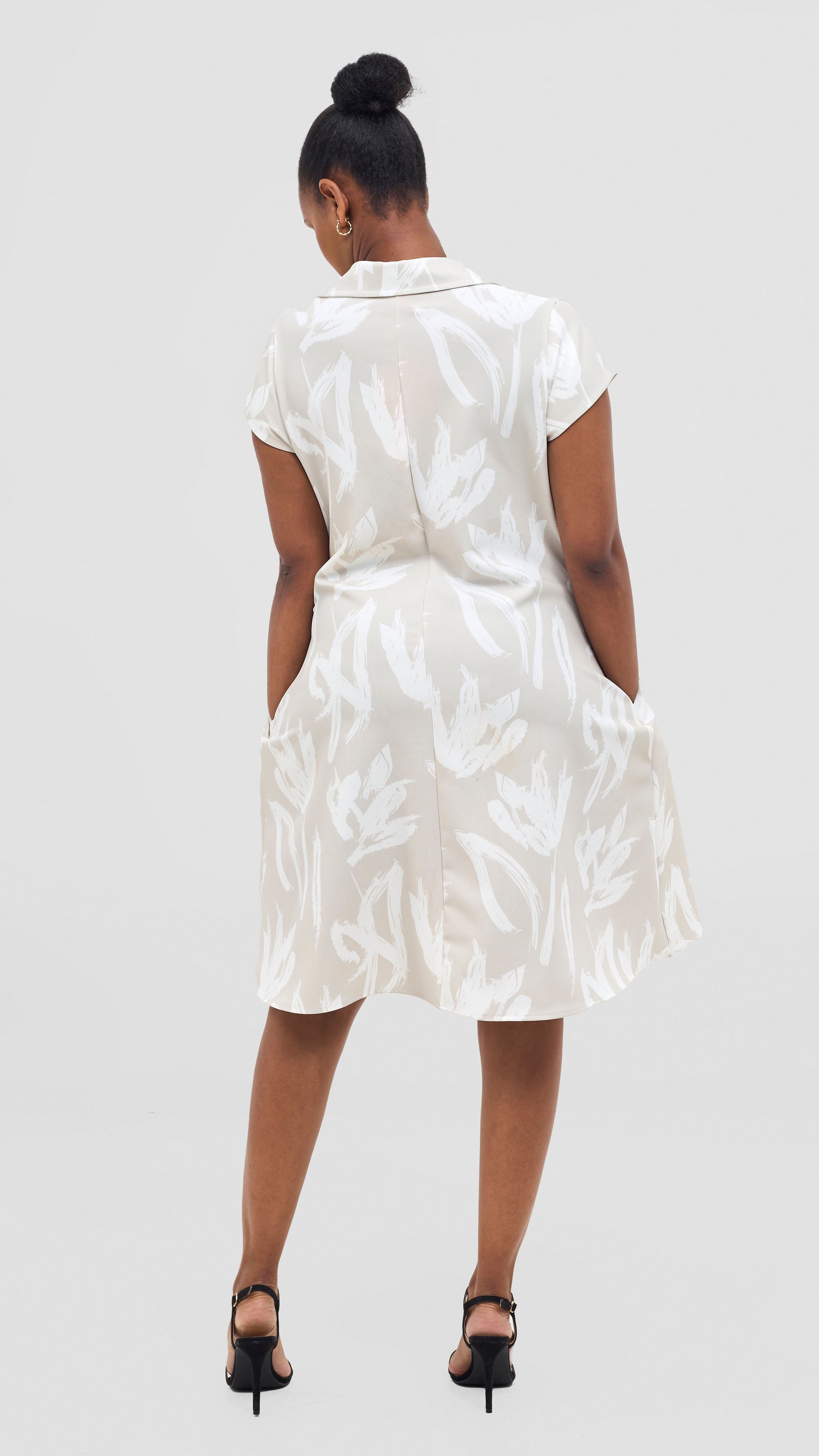 Vivo Mandla Tent Dress - Taupe / White Ela Print