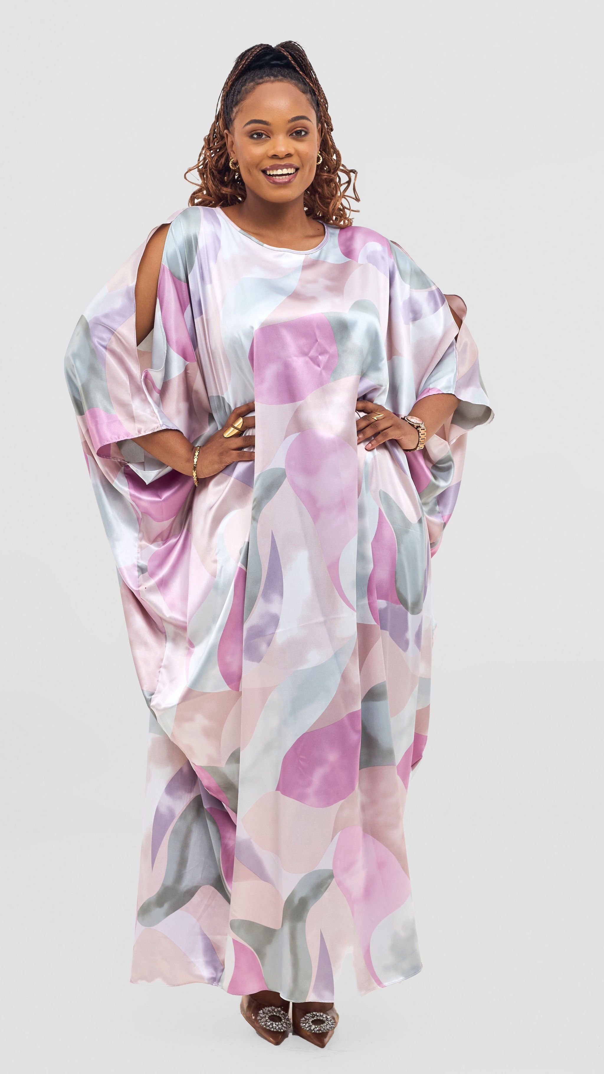 Vivo Lani Maxi Dress - Purple / Light Pink Squiggle Print