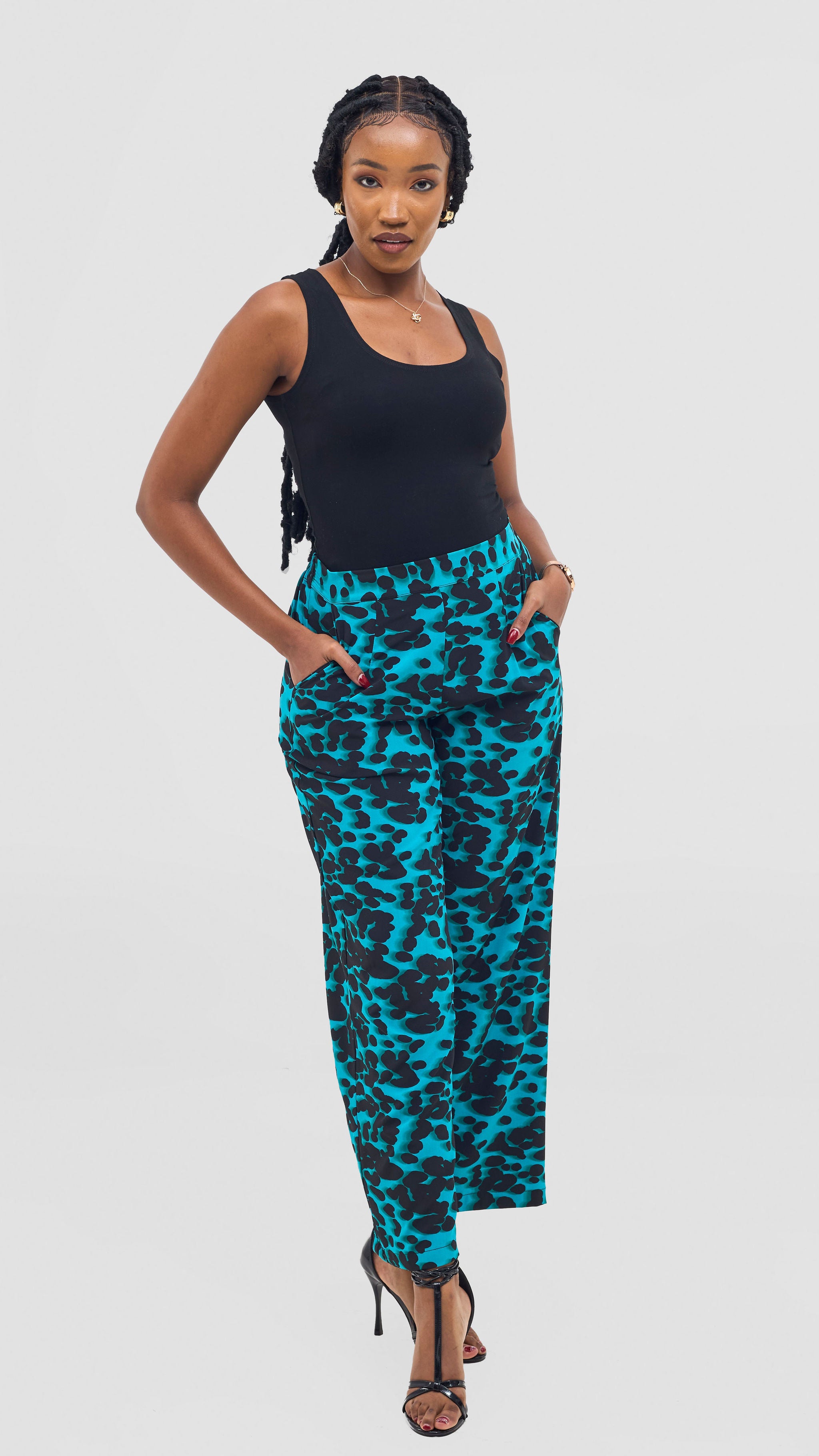 Vivo Mira Straight Leg Pants - Teal / Black Print