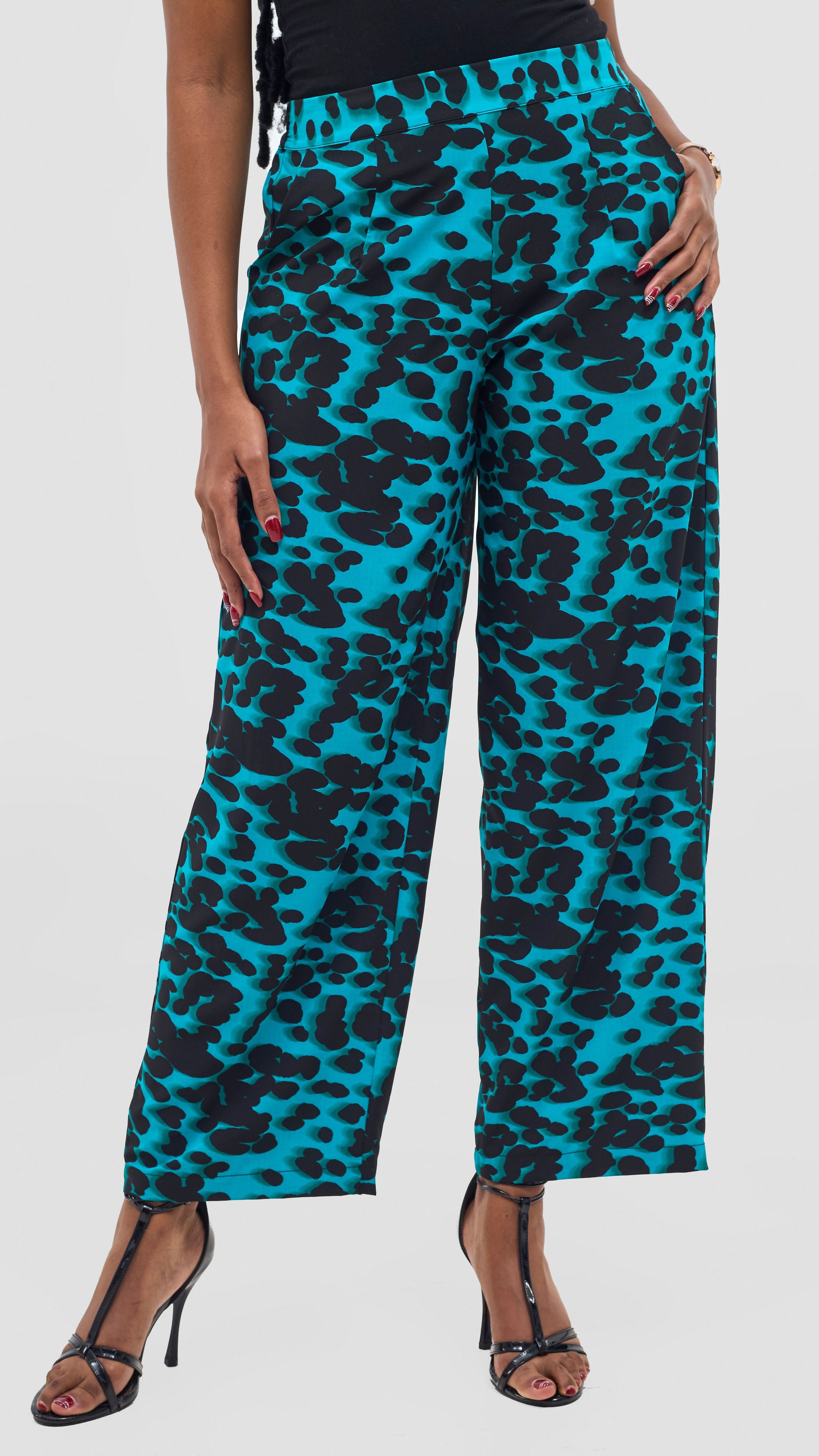 Vivo Mira Straight Leg Pants - Teal / Black Print