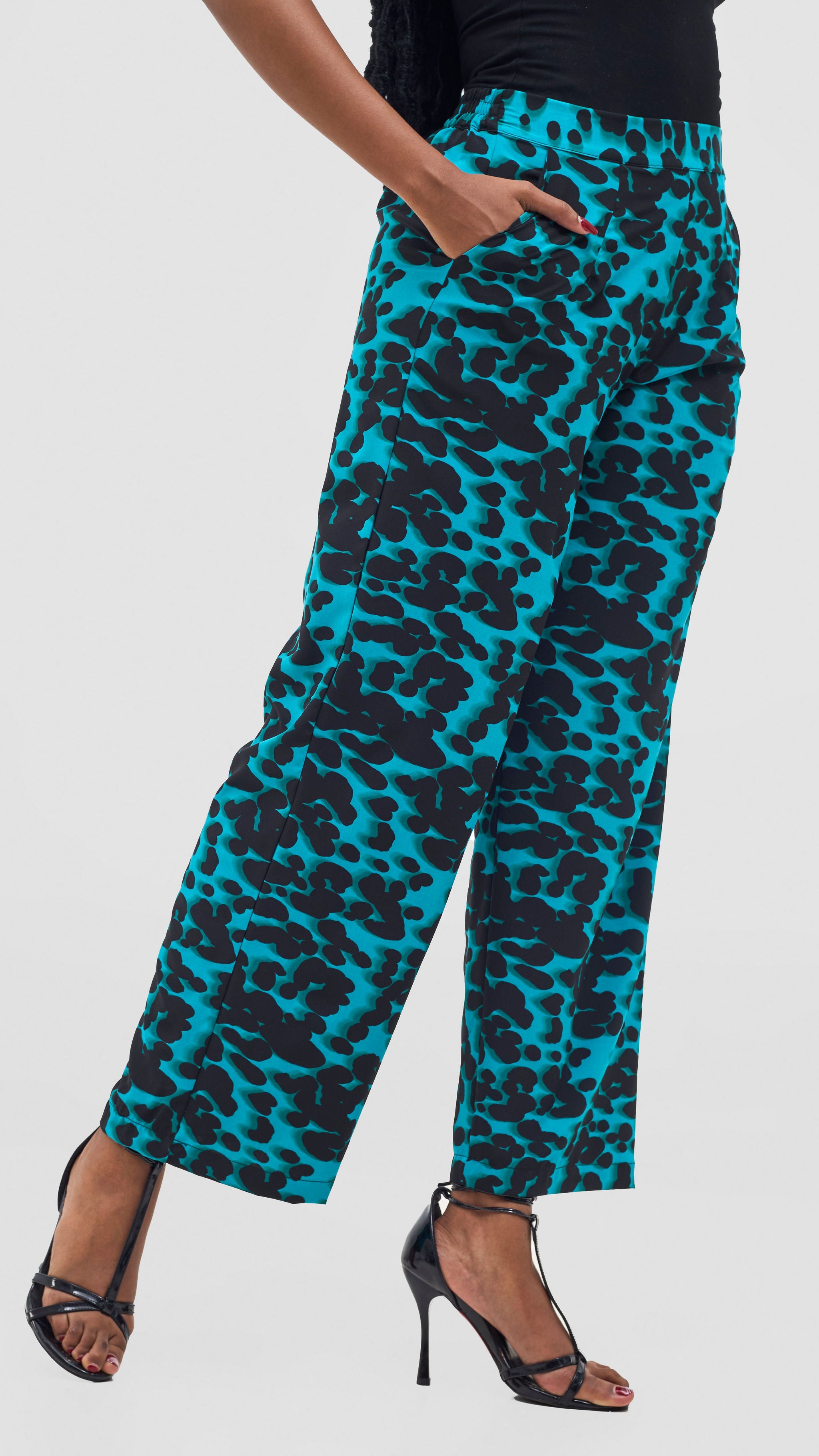 Vivo Mira Straight Leg Pants - Teal / Black Print