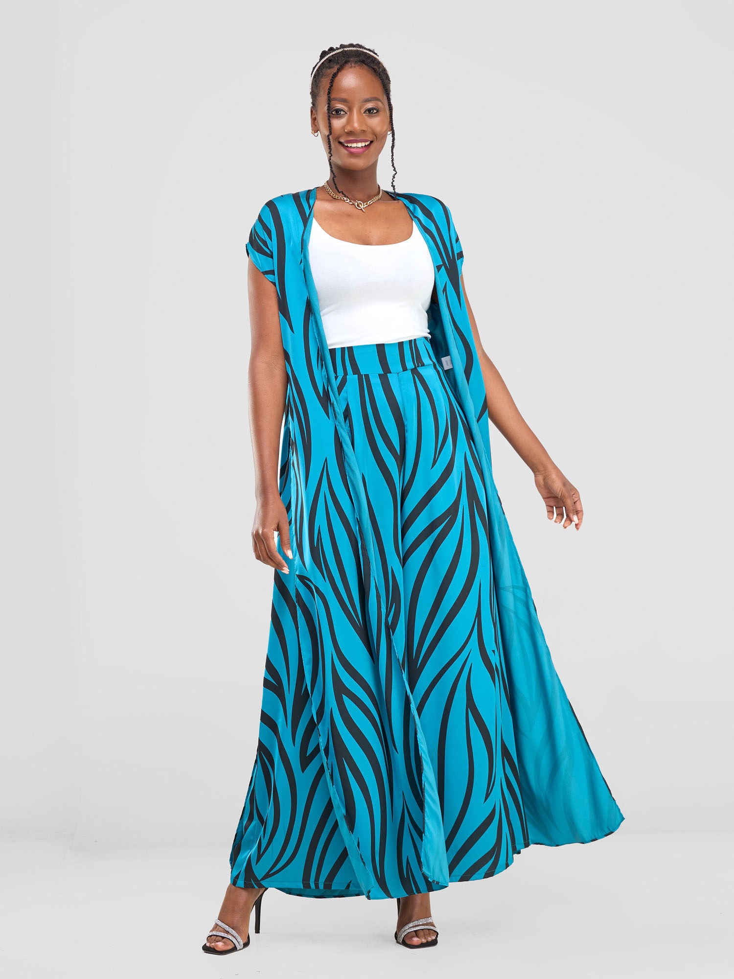 Vivo Chidii Wide Leg Pants - Teal / Black Ameli Print