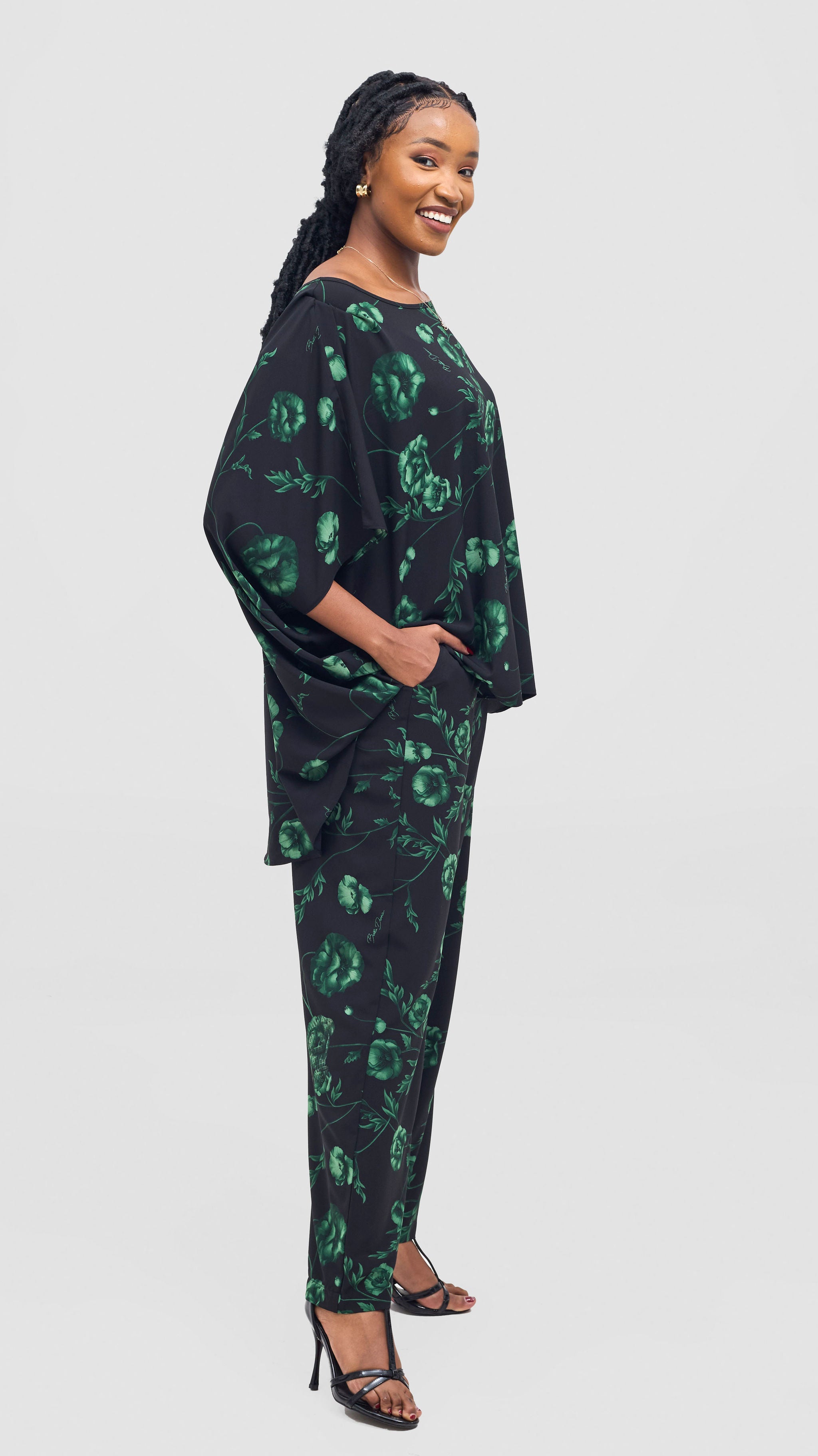 Vivo Mira Straight Leg Pants - Green / Black Print