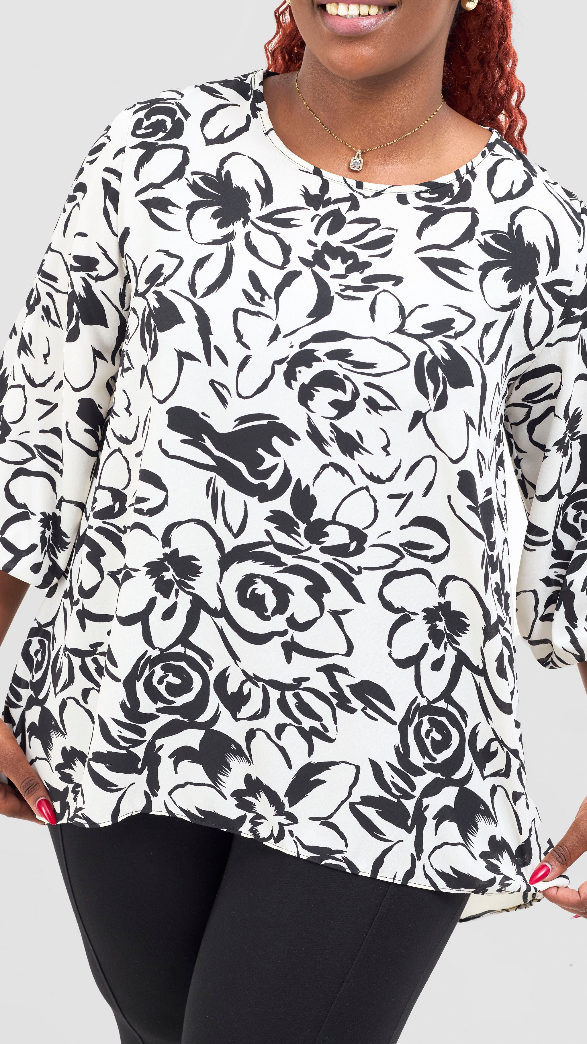 Vivo Samira High Low Top - Cream / Black Ira Print