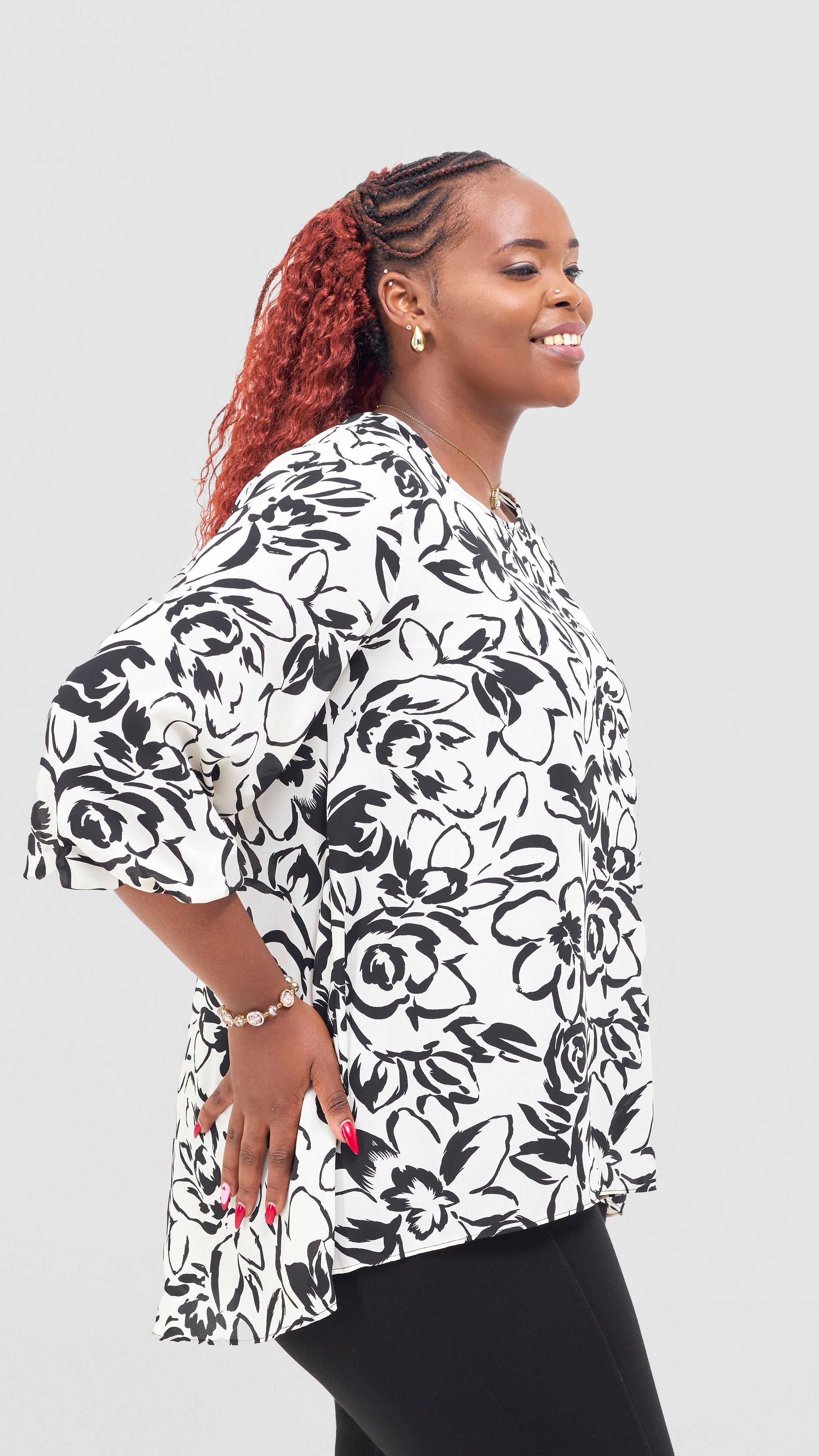 Vivo Samira High Low Top - Cream / Black Ira Print