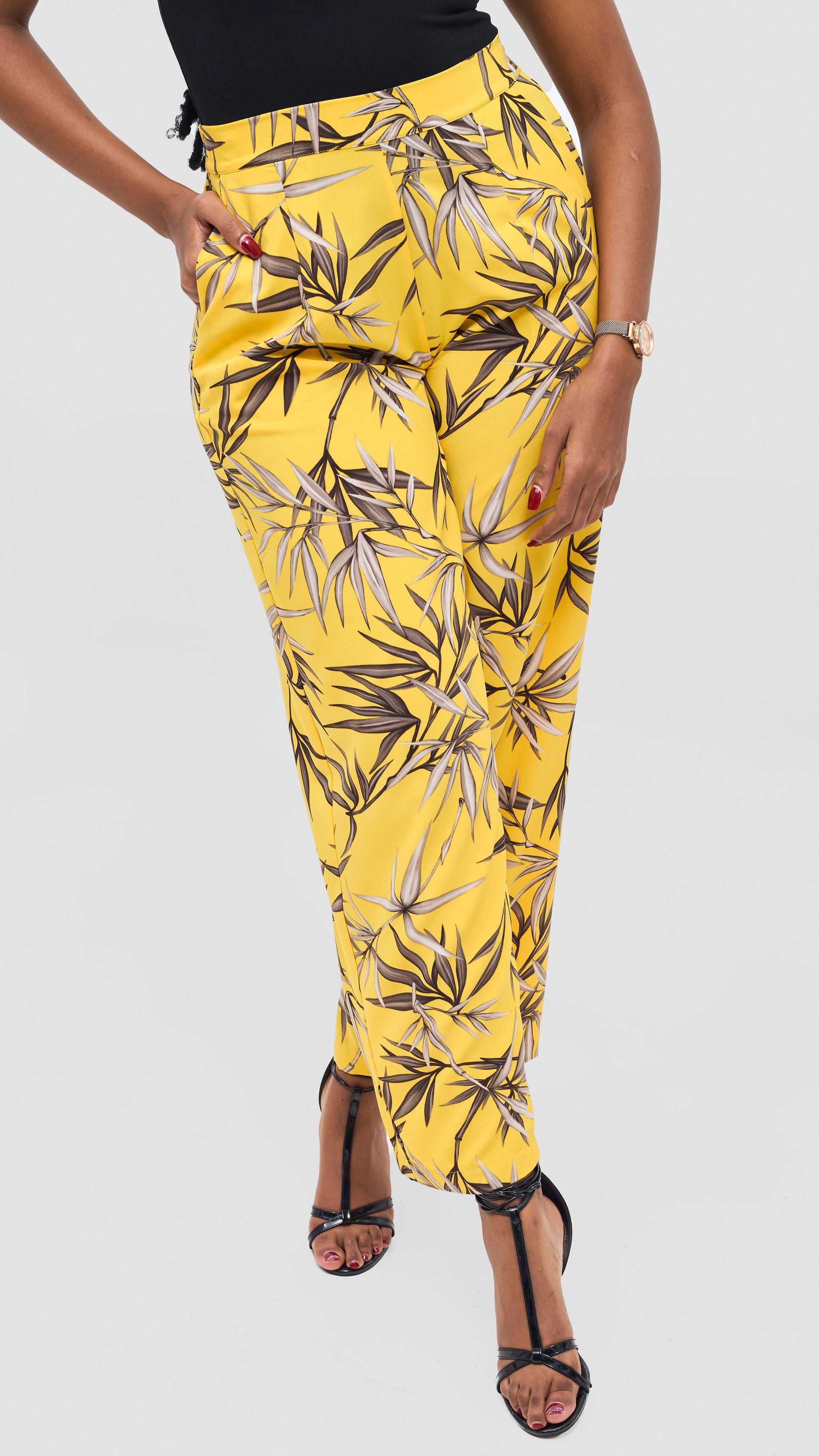 Vivo Mira Straight Leg Pants - Yellow / Brown Print