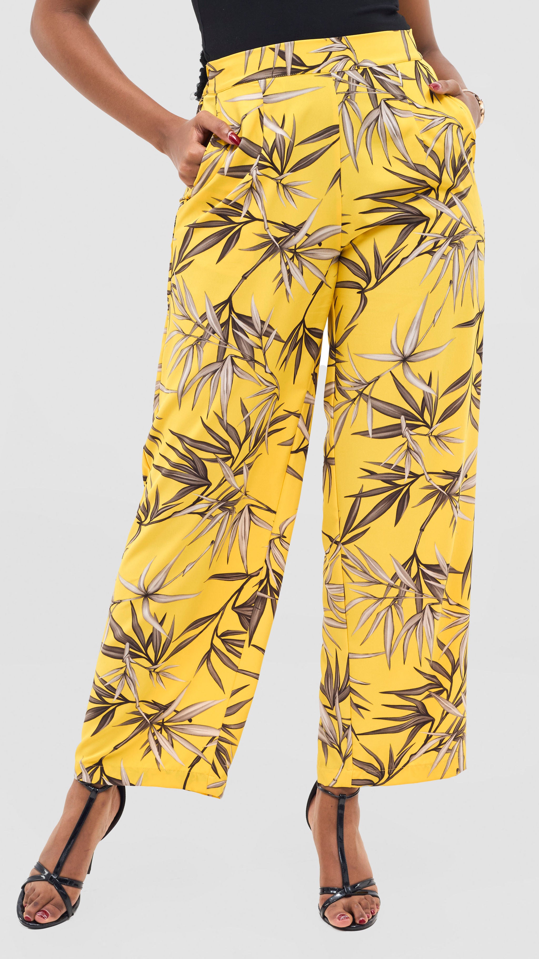 Vivo Mira Straight Leg Pants - Yellow / Brown Print