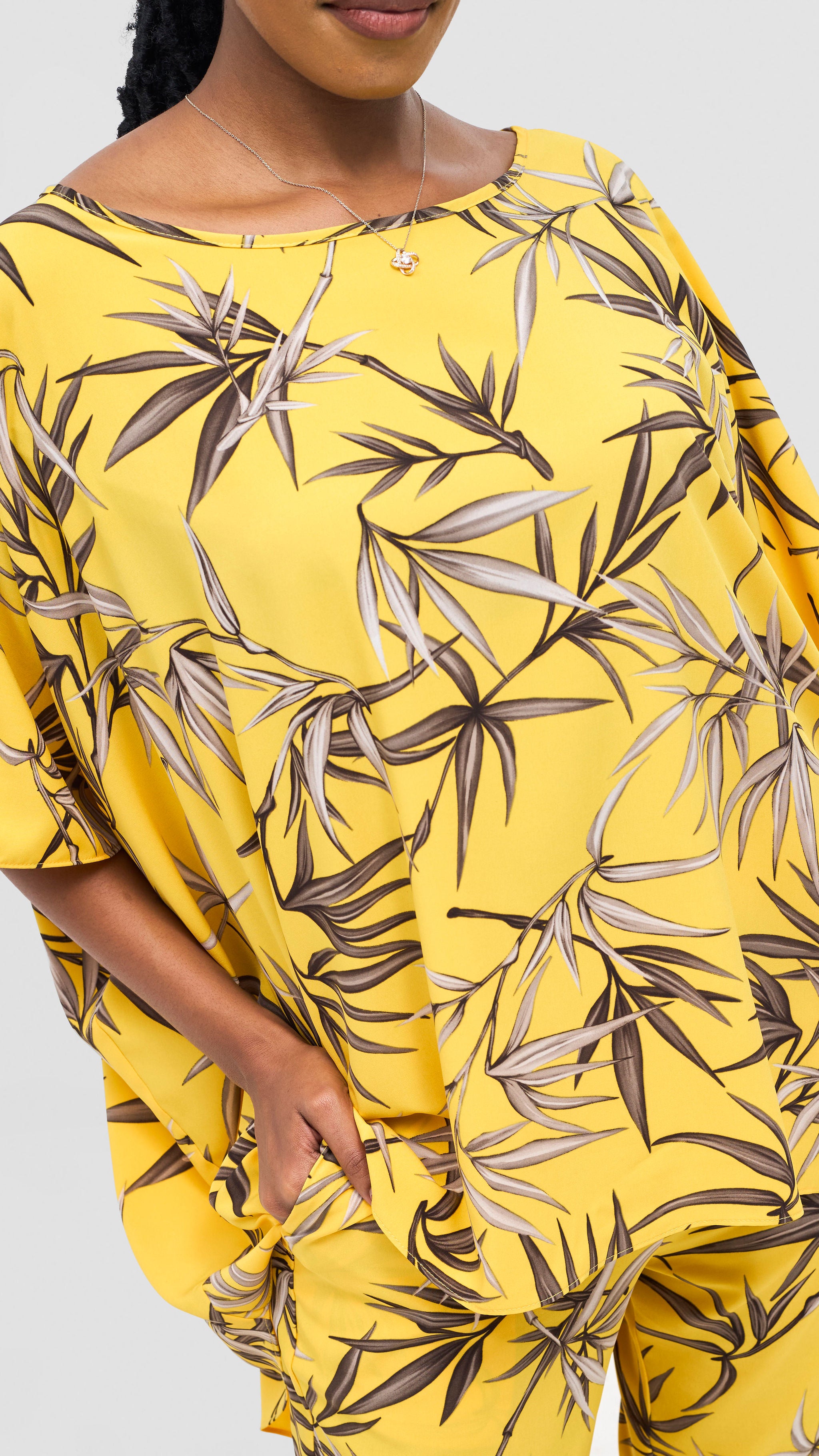 Vivo Maisha Wide High Low Top - Yellow / Brown Print